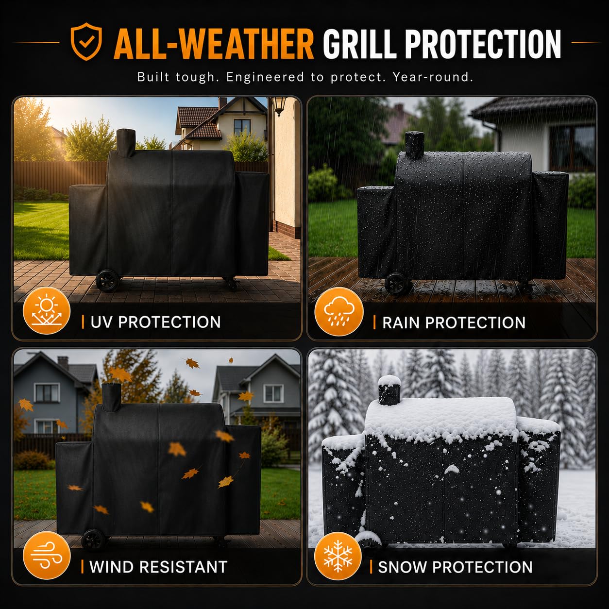 Hisencn Grill Cover for Pit Boss Pro Series Triple-Function Combo Grill PB1100PSC2, PB1100PSC1, Heavy-Duty Pellet Grill Smoker Cover for Pit Boss Sportman 1230 Pellet/Gas Combo Grill, Black, PB 67364