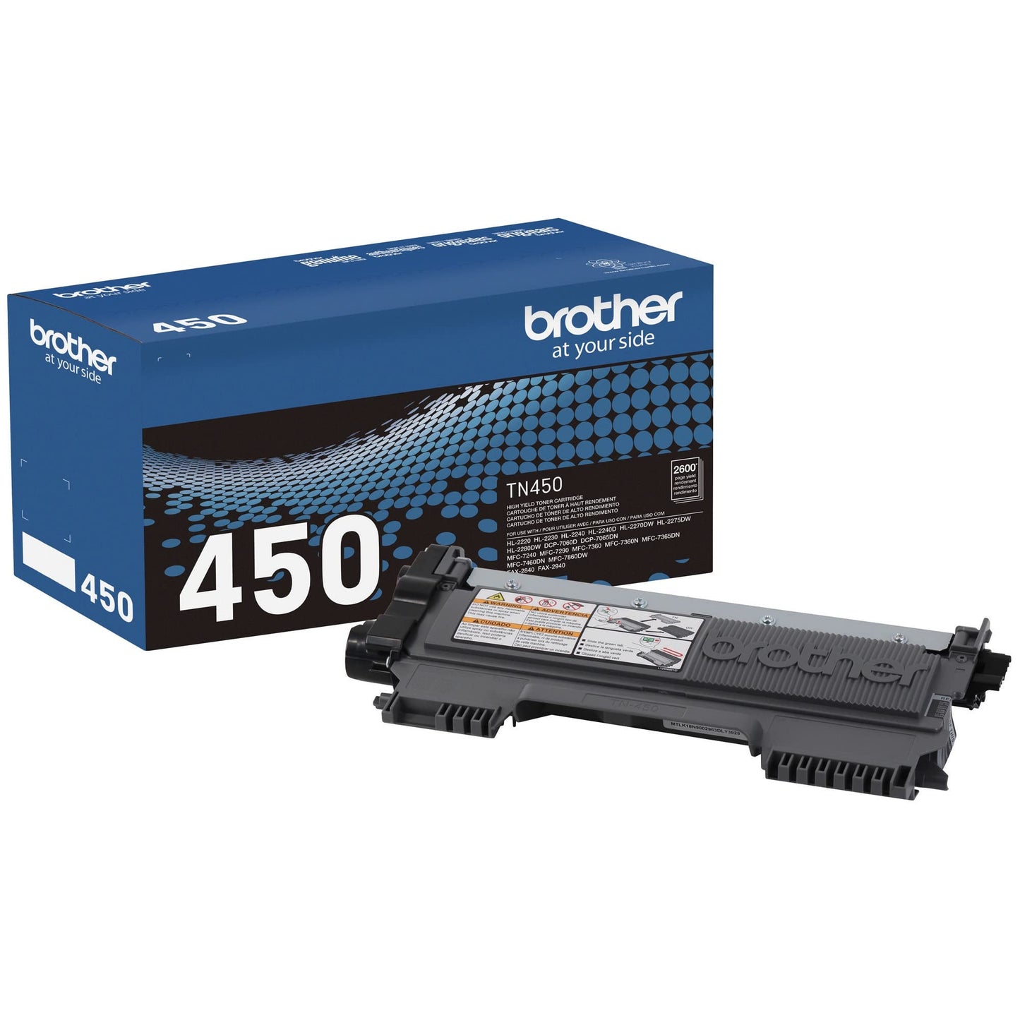 Brother original TN450 High-Yield Black Toner Cartridge, higher yield for value, original toner replacement cartridges, for Brother laser printers DCP-7060D, FAX-2840, HL-2230, MFC-7240 and more