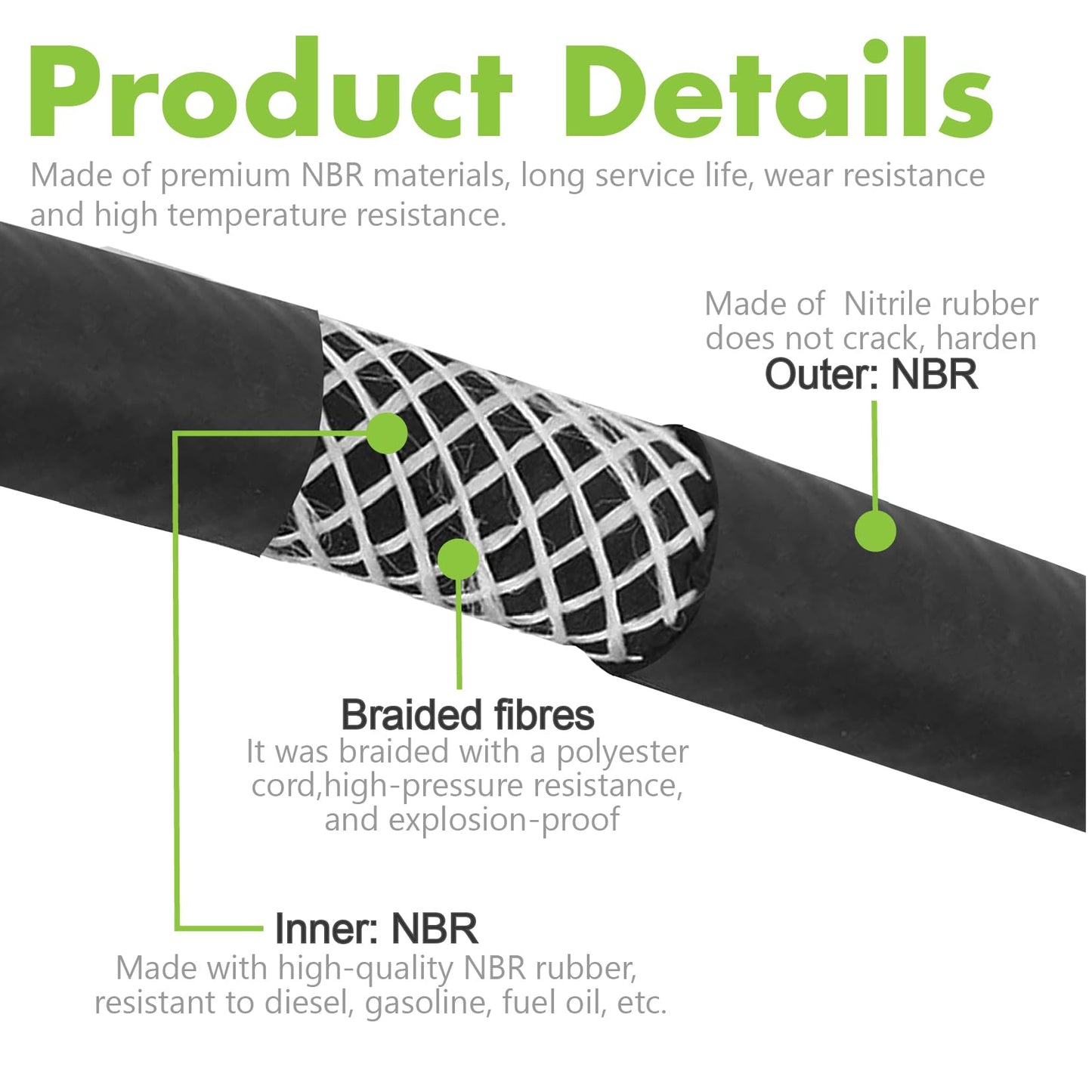 Jeemiter 3/8" Fuel Line Hose Oil Hose Push Lock NBR Rubber 25FT SAE 30R7 300PSI for Small Engines, Gas, Oil, Coolants Hose