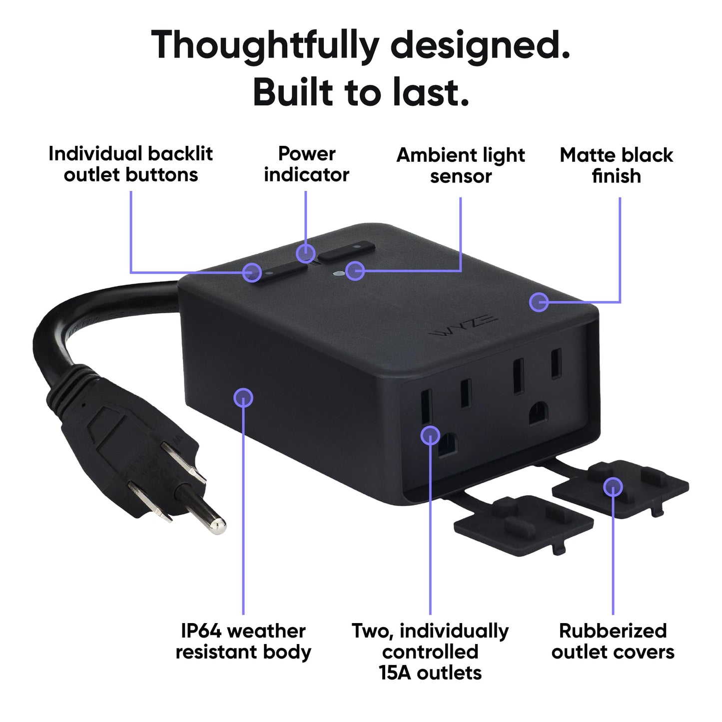 Wyze Plug Outdoor, Dual Outlets Energy Monitoring, IP64, 2.4GHz WiFi Smart Plug, Works with Alexa, Google Assistant, IFTTT, No Hub Required, Black