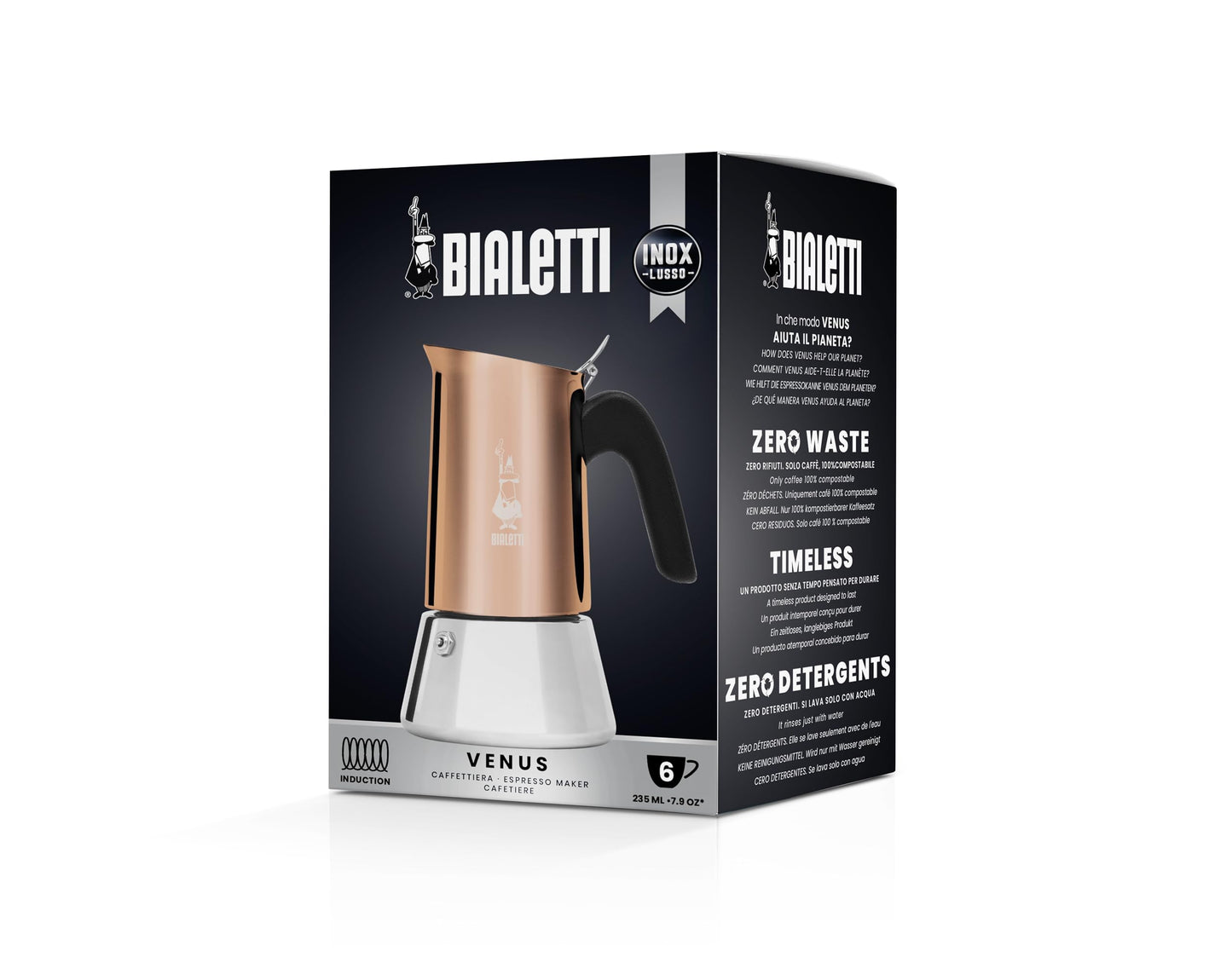 Bialetti Venus Induction 6-Cup Stainless Steel Stovetop Espresso Maker, Copper