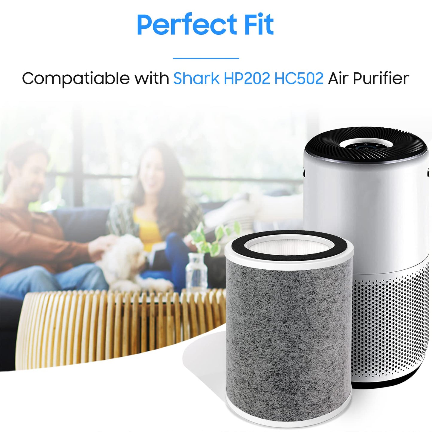 HP201 HP202 True HEPA Filter Replacement for Shark HP200 Series, HP201, HP232, HP301 HP302 UA205 & HC502 Air Pu-rifier MAX, Part #HE2FKBAS, HE2FKBASMB(1-Pack)