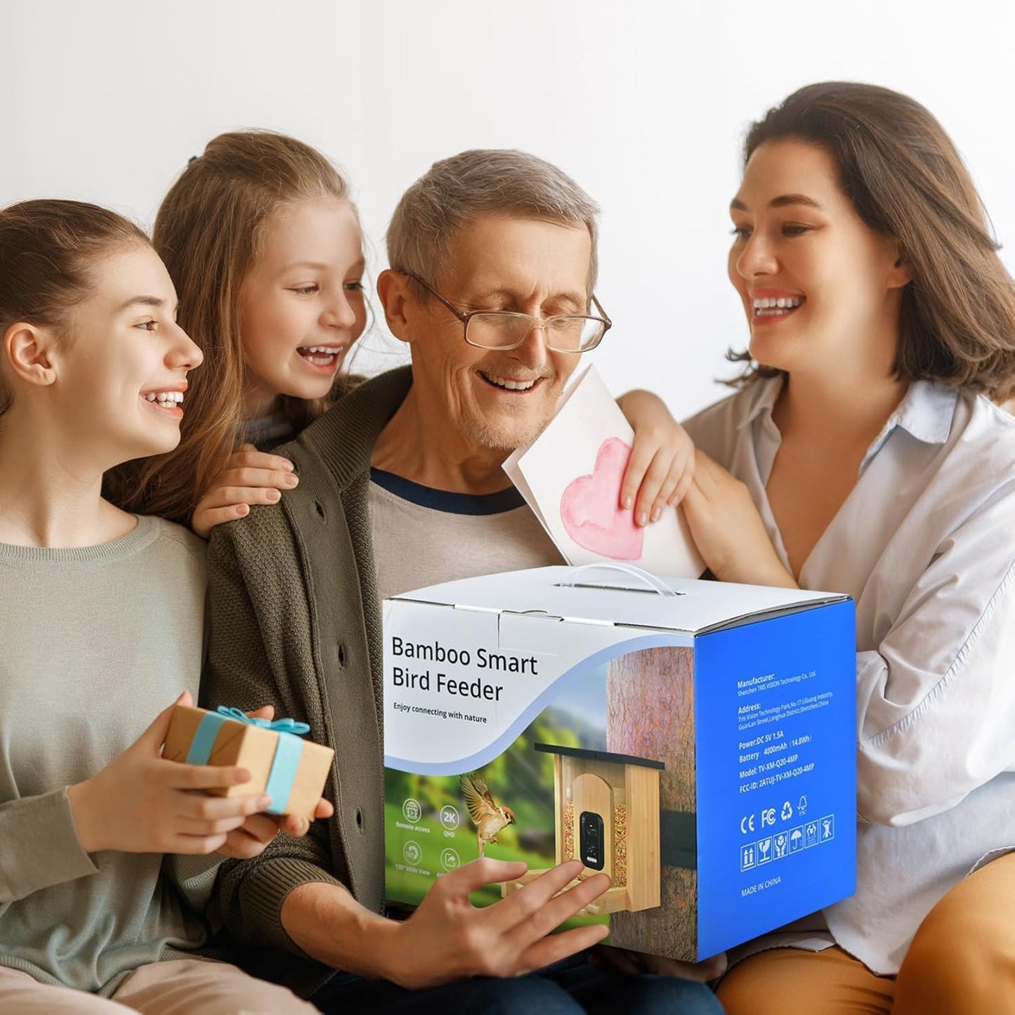 Camera Bird Feeder,Smart Bird Feeder with Camera,High-End Bamboo Birds Watching Cam,2K HD Came Solar Powered,AI Identify 16000+,Auto Capture Birds & Notify in Time, Ideal Gift for Backyard Birder