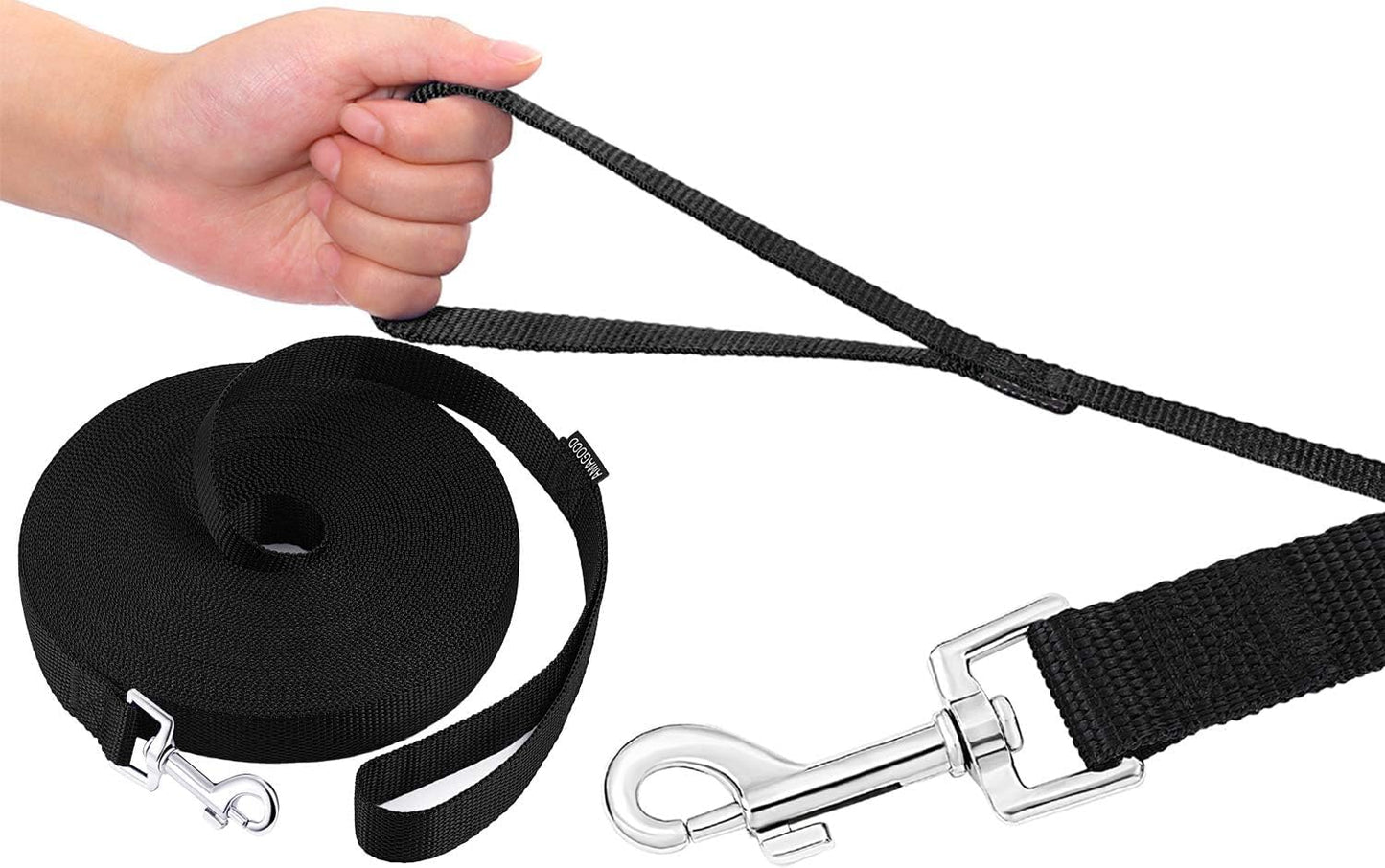 AMAGOOD Dog/Puppy Obedience Recall Training Agility Leashes-15 ft 20 ft 30 ft 50 ft 100ft Long Leash-for Dog Training,Tie Out,Play,Safety,Camping (100Feet,Black)