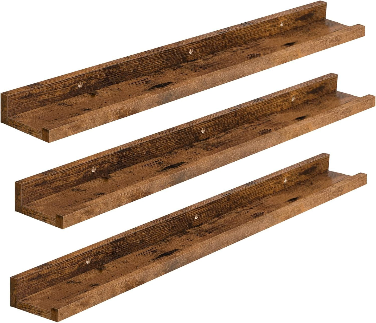 HOOBRO Floating Shelves, Wall Shelf Set of 3, 90 cm Hanging Shelf with Raised Edge and Invisible Brackets, for Bathroom, Bedroom, Kitchen, Office, Living Room Decor, Rustic Brown BF90BJ01