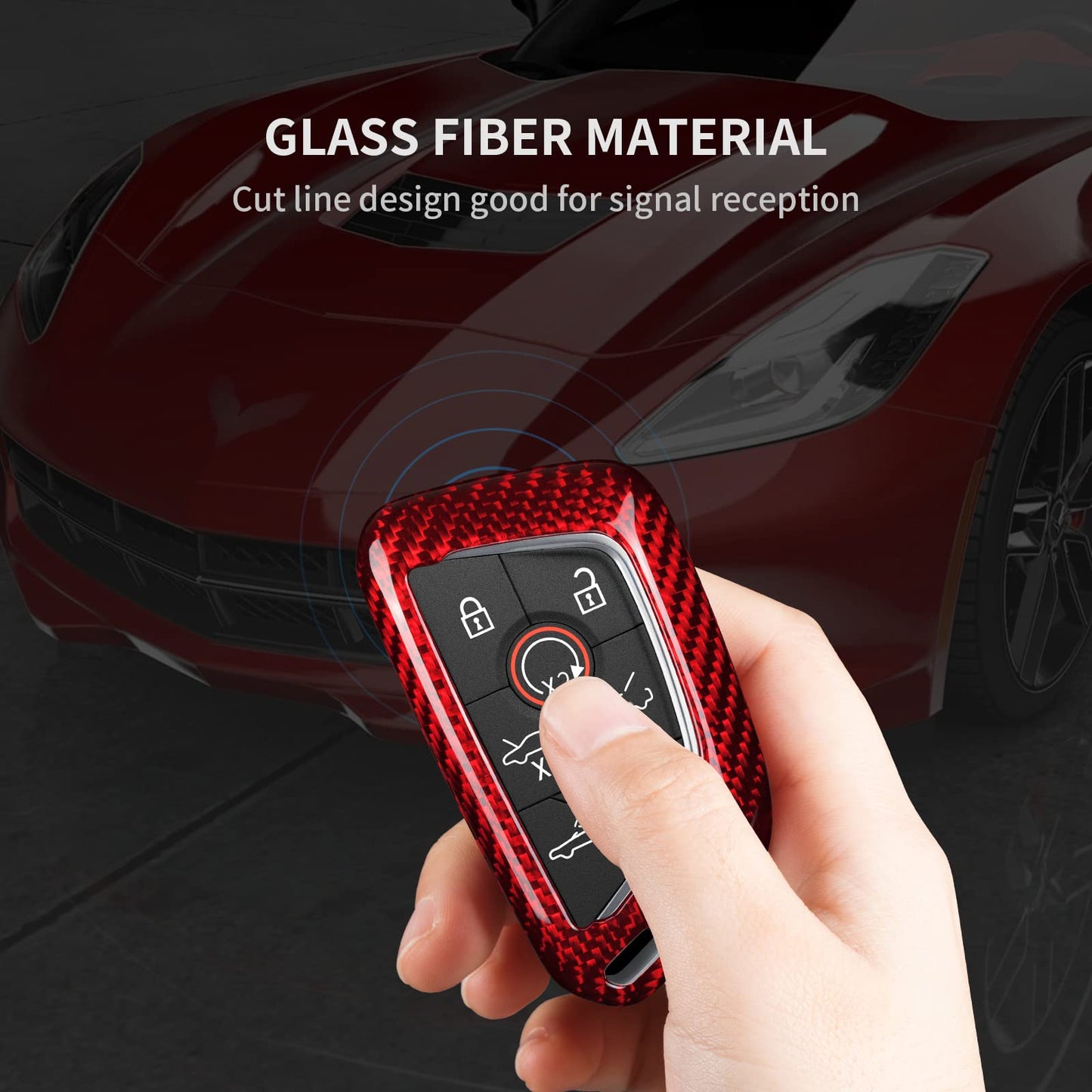 T-carbon Real Glass Fiber Key Fob Cover Compatible with Corvette C8 Z51 Z06 Key Fob Protector Compatible with Stingray Corvette C8 2020 2021 2022 2023 2024 2025 Smart Key Case(Red)