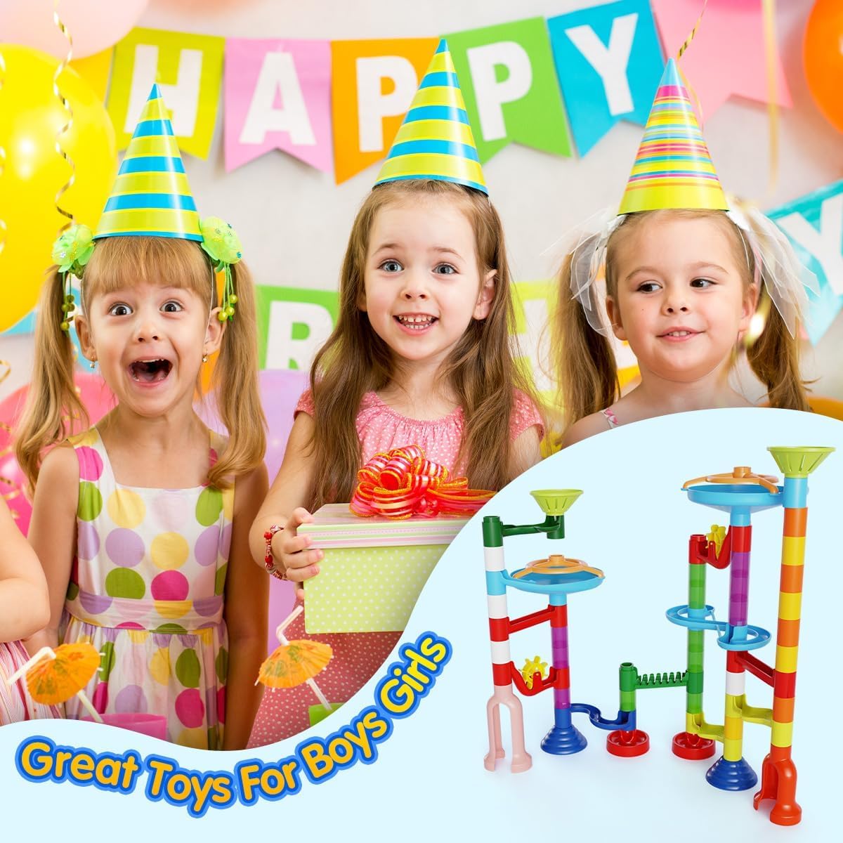 ifollower Marble Run, 110pcs Marble Maze Game Construction Building Toys for Kids, Marble Track Race Set STEM Learning Toys Gift for Boys Girls 3 4 5 6 7 8 9 10+