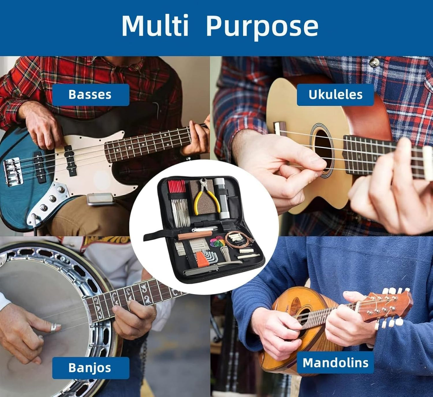 72PCS Guitar Tool Kit, Professional Guitar Maintenance Tool Kit for Guitar Ukulele Bass Banjo Luthier Tools Guitar Repair Tool Kit for Guitar Player or String Instrument Enthusiast Beginner
