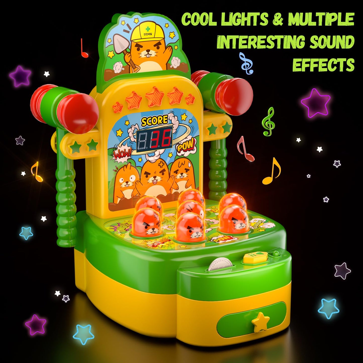 Arcade Game Toys for 3 Year Old, Electronic Mini Interactive Pounding Hammering Toys, Whack Game Mole, Gift Idea for Toddler Kids Girls Boys Ages 3 4 5 6 7 8+, Marmot Toy Cartoon Fun Style (Green)