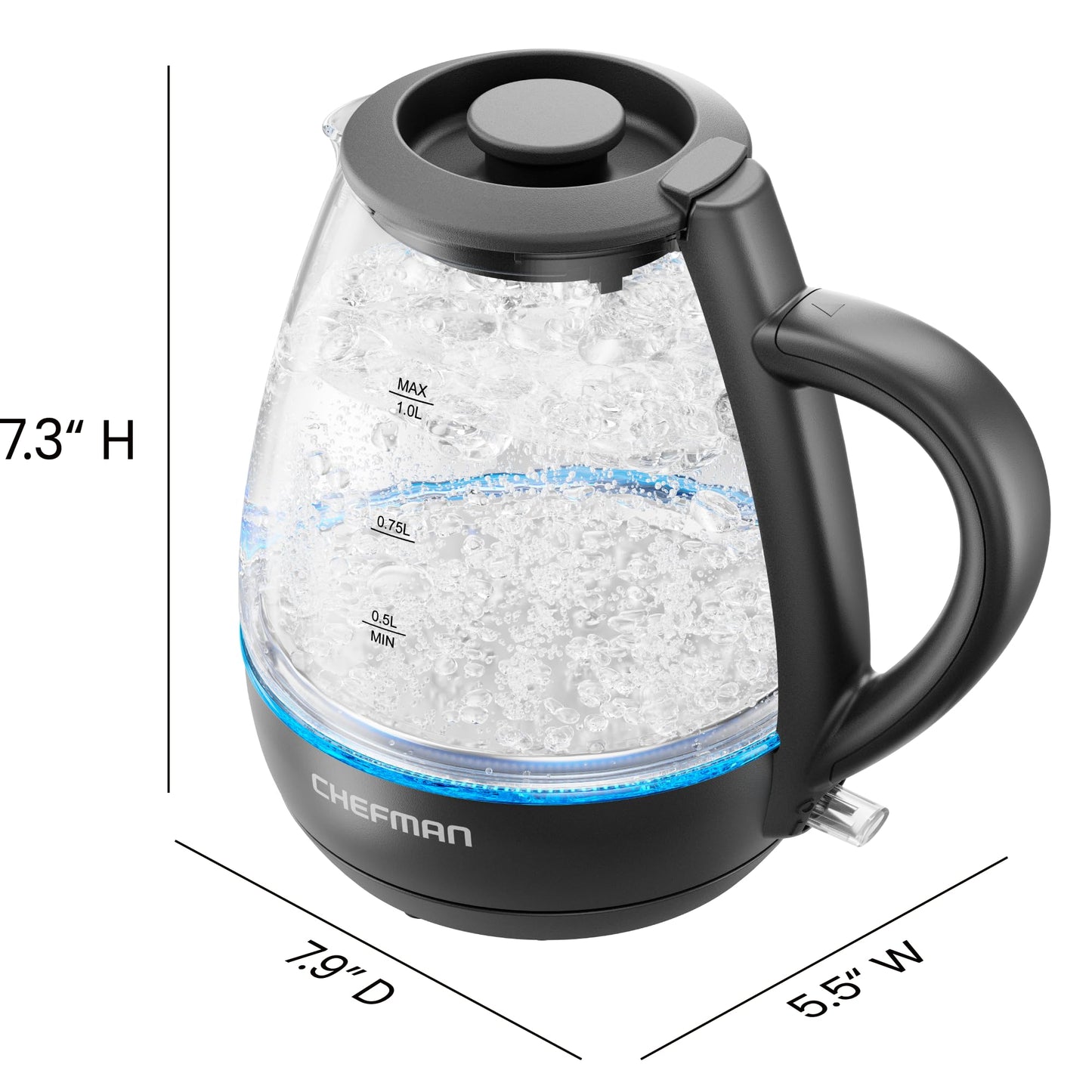 Chefman 1L Electric Tea Kettle with LED Lights, Automatic Shut Off, Removable Lid, Boil-Dry Protection, Hot Water Electric Kettle Water Boiler, Electric Kettles for Boiling Water