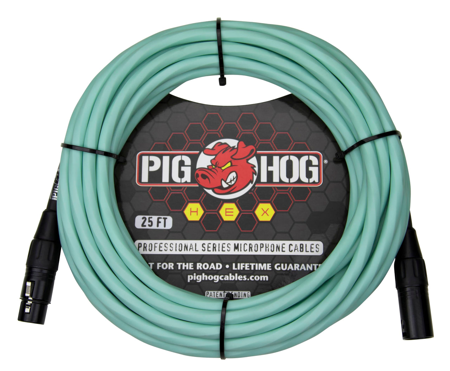 PIG HOG PHMH25SG Hex Series Microphone Mic Cable, Seafoam Green 25-Feet Exceptional Tangle-Free Coiling Patented 6 Sided Spiral-Extrusion PVC Sleeve XLR - XLR Connectors