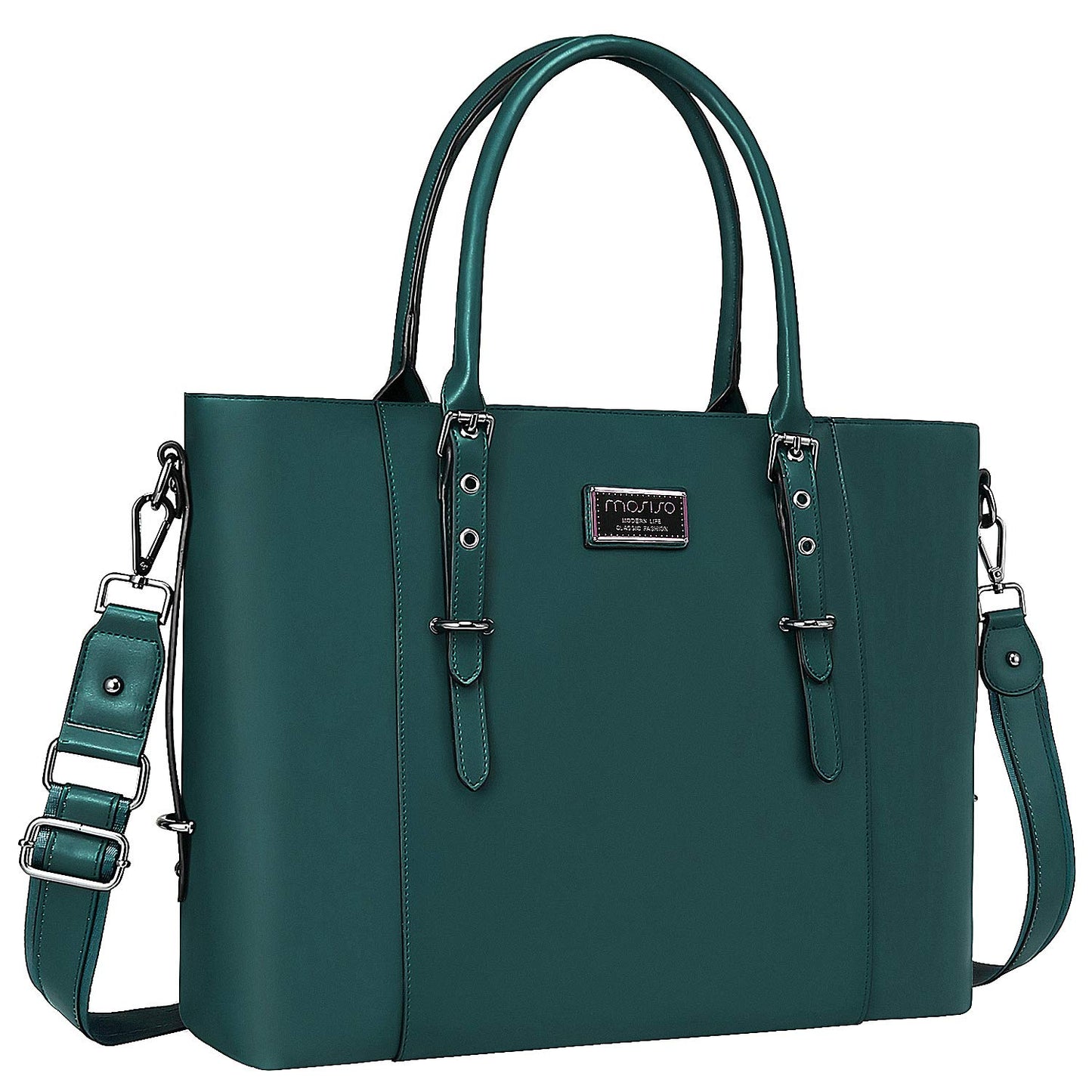 MOSISO PU Leather Laptop Tote Bag for Women (17-17.3 inch),Deep Teal