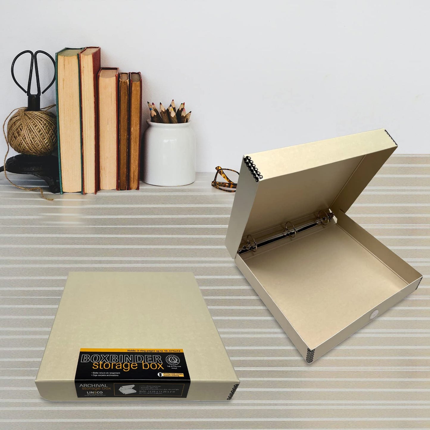 Lineco, Archival Tan 3-Ring Binder Preservation Album Box 12.25 x 11.25 x 2 Inch. Unique Design to Store, Preserve, Organize Photos, Art, Photography, Crafts Acid-Free