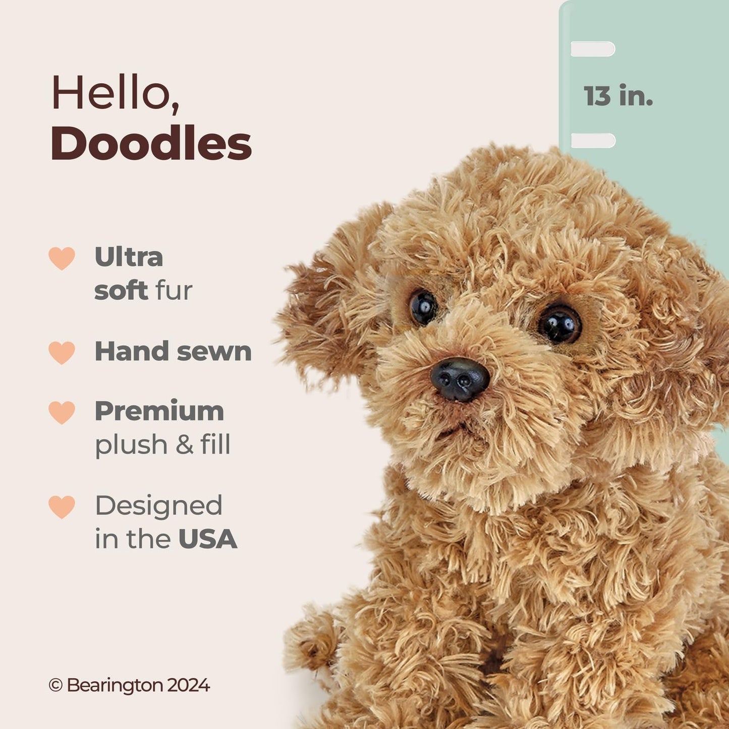 Bearington Doodles Labradoodle Plush Stuffed Animal Puppy Dog, 13"