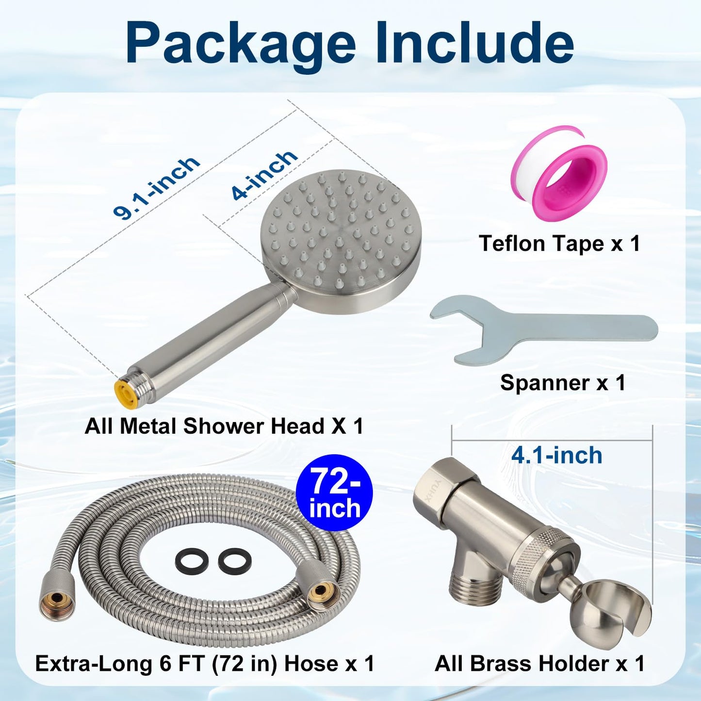 All Metal Handheld Shower Head with Brass Hand Showerhead Holder,1.75 GPM & 2.5 GPM High Pressure HandHeId Shower Head with Long Hose 72" Flexible Extension