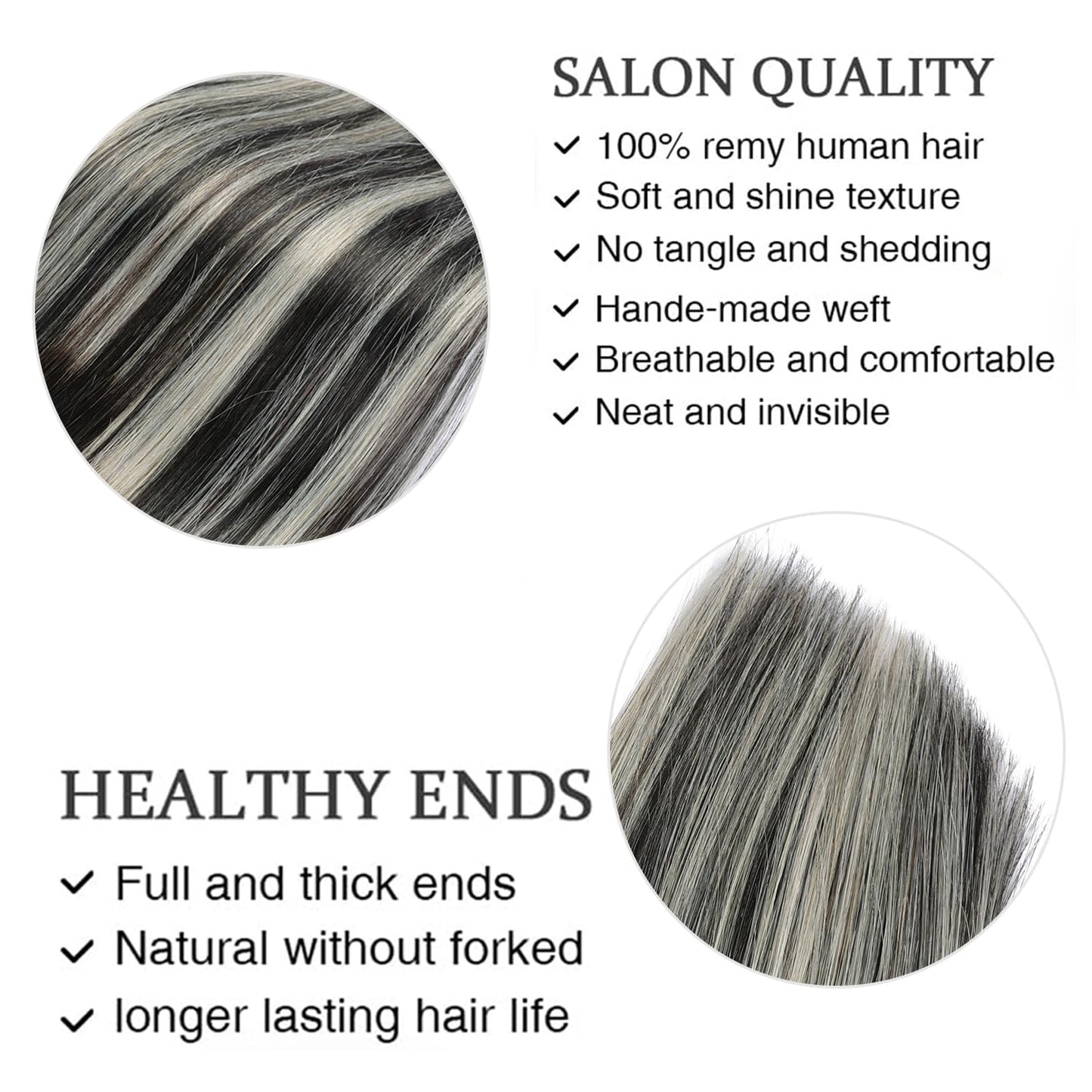 ORIGEN Clip in Hair Extensions Real Remy Human Hair Ombre Natural Black Mix Silver Grey Dark Black Roots Hair Extensions for Women 120g 7 Pcs 16 Inches