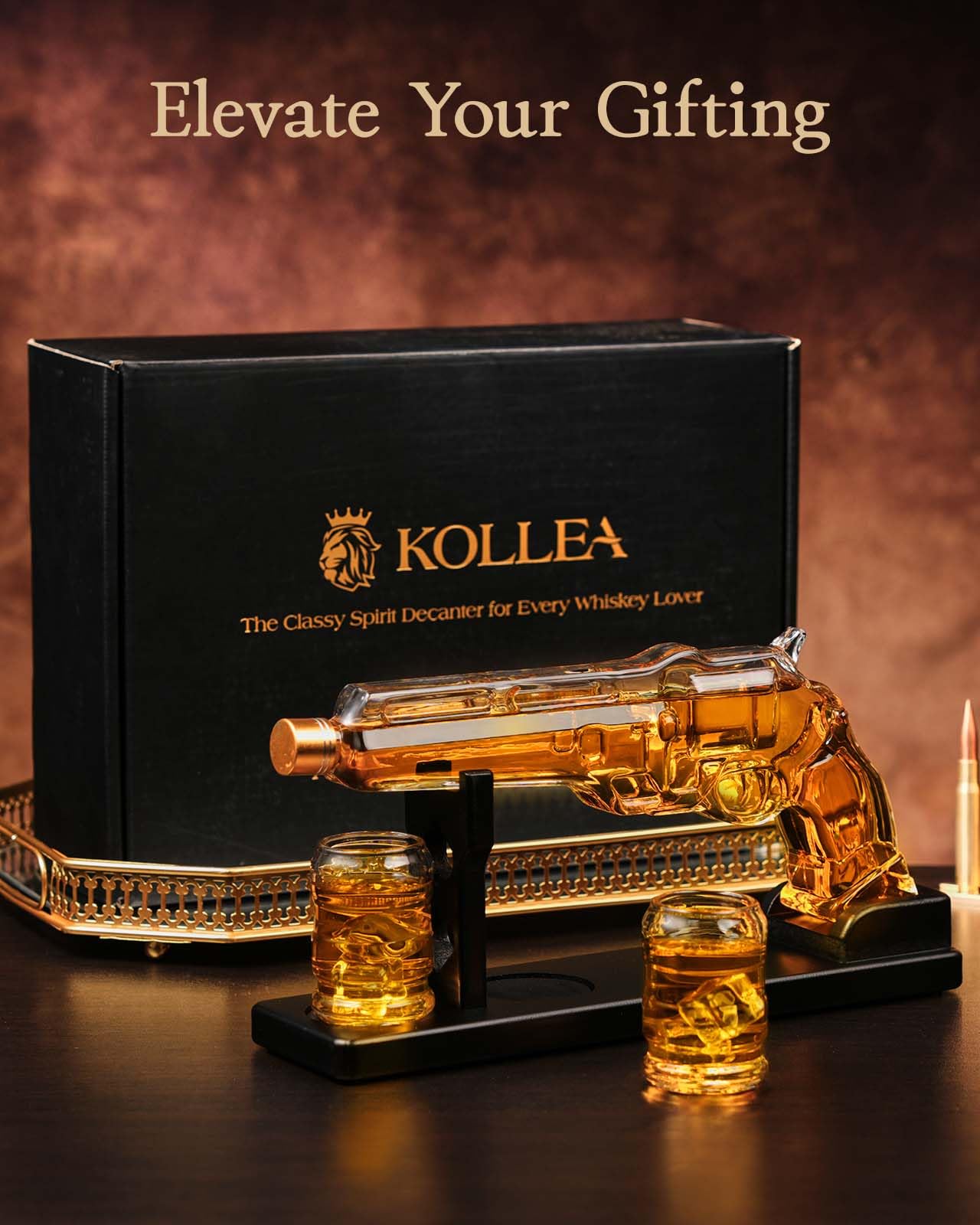 Gun Whiskey Decanter Sets for Men, Kollea Liquor Decanter Set with Shot Glass, Handcrafted Birthday Gifts for Men Dad Brother, Cool Anniversary Set Gift for Him Husband, for Home Bar Drinking Party