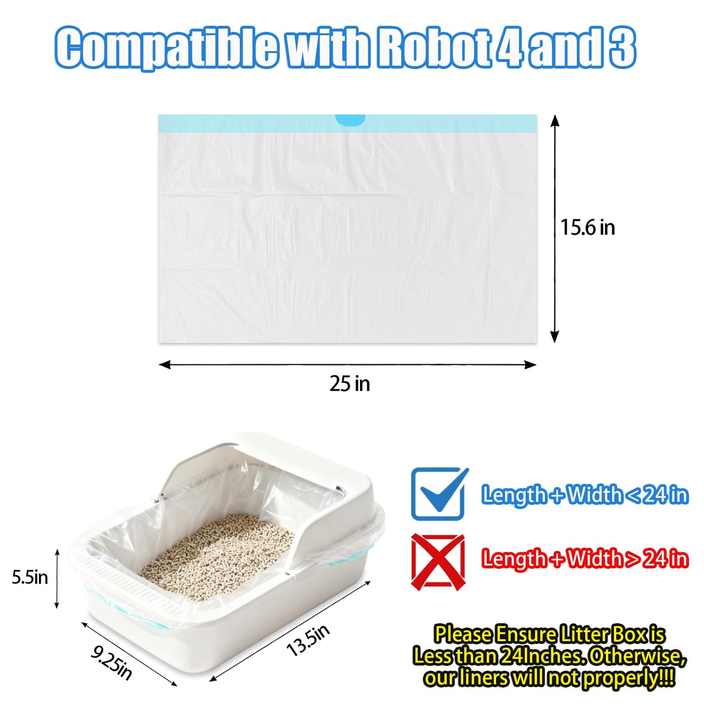 XUEPETT 120 Pack Cat Litter Box Liners with Drawstring, Heavy Duty Waste Drawer Liners Bags Replacement Compatible with Litter Robot 4 and 3, 10-12 Gallons of Capacity, LB-120