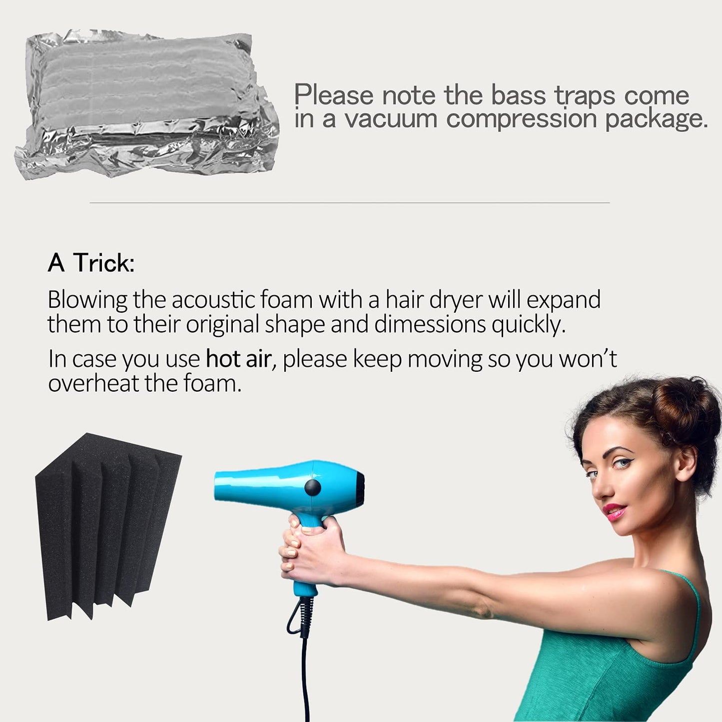Acoustic Foam Bass Traps -12 Pack Wall Corner Studio Foam Blocks 12" X 7" X 7" Low-Frequency Sound Absorption Material for Home Studio and Theater etc. (12 Pack, Bass traps)