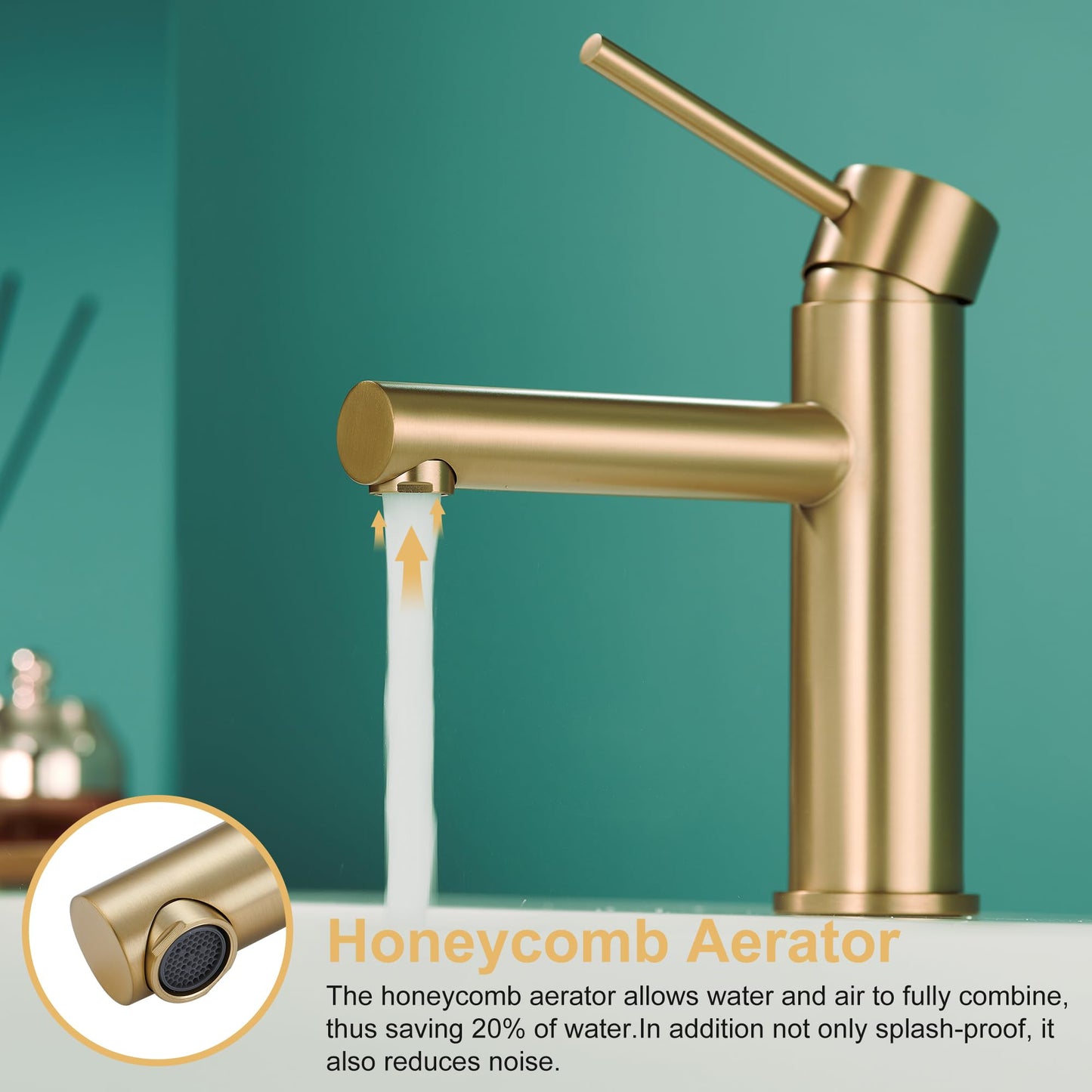 Tohlar Gold Bathroom Faucet, Bathroom Faucets for 1 Hole, Single Handle Bathroom Sink Faucet Brushed Gold with Pop-up Drain Stopper & Water Supply Hoses