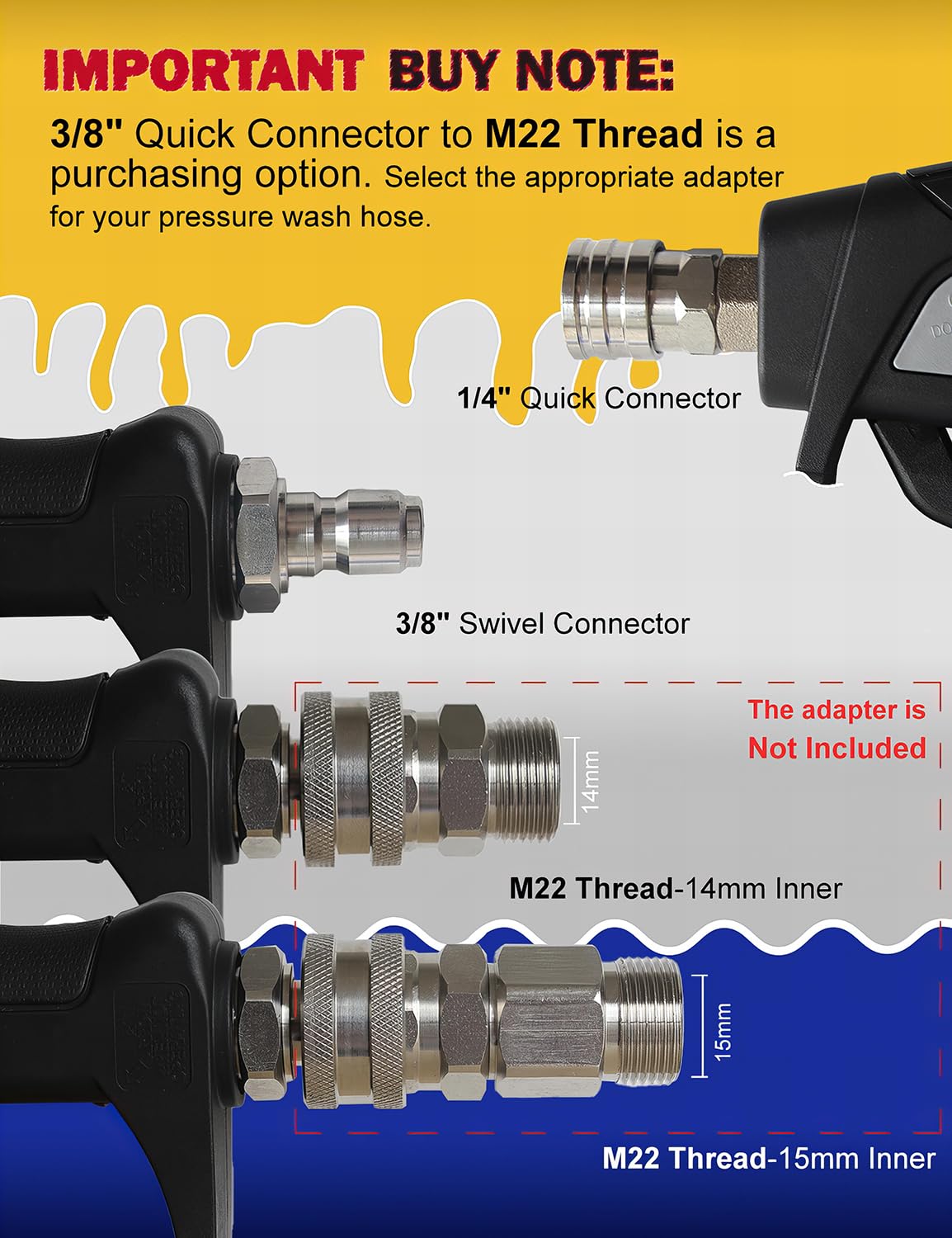 BOSEA Pressure Washer Gun with Swivel Connector, Nickel-Plated Real Copper Valve, Durable Swivel Gun with 1/4” Connector for Foam Cannon or Nozzles and 3/8" Quick Connect for Pressure Washers