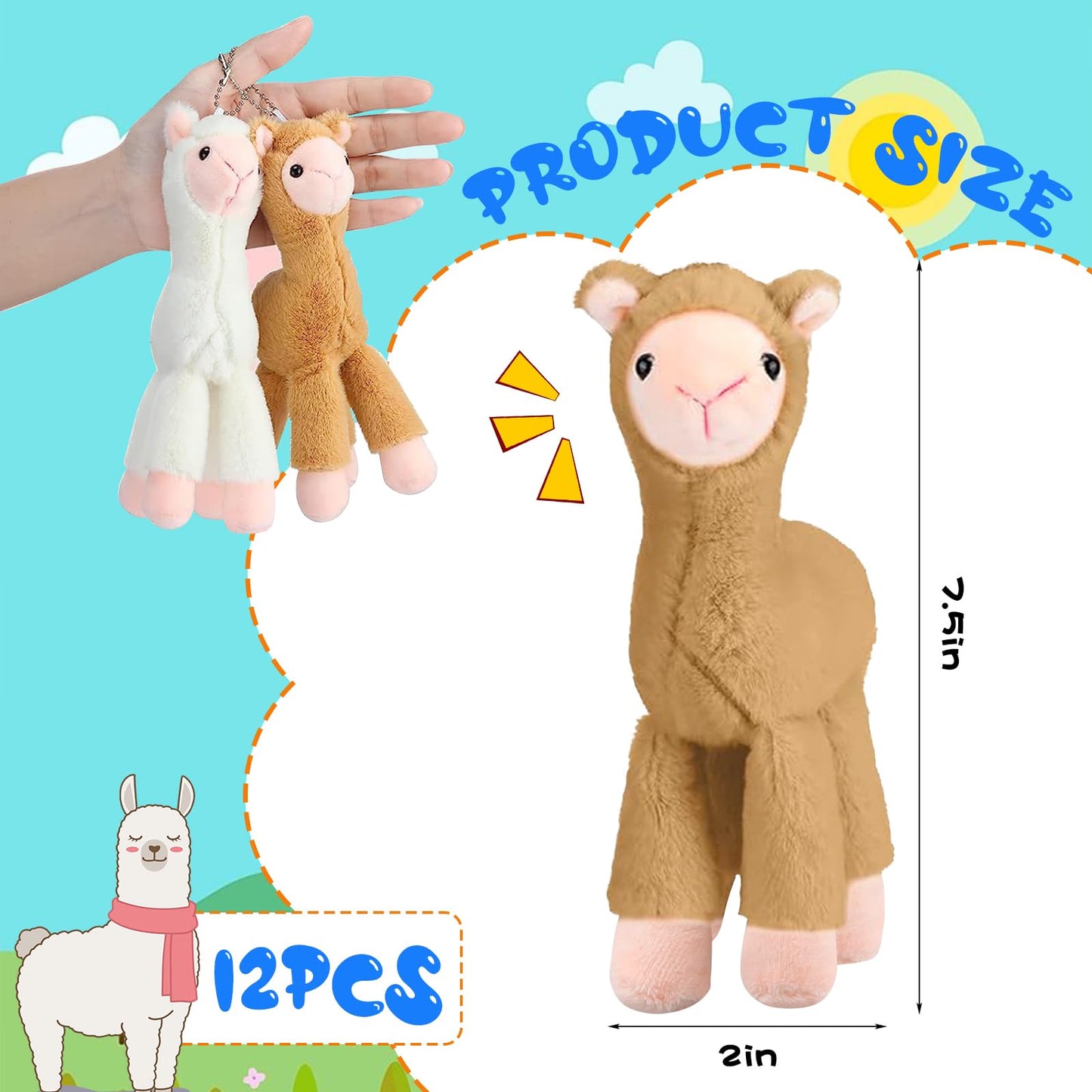 12 Pcs Mini Llama Stuffed Animals 7.5 Inch Alpaca Plush Dolls Cute Keychain Plush Llama Party Favors for Boys and Girls Birthday Party Supplies Baby Shower Bag Fillers Gift