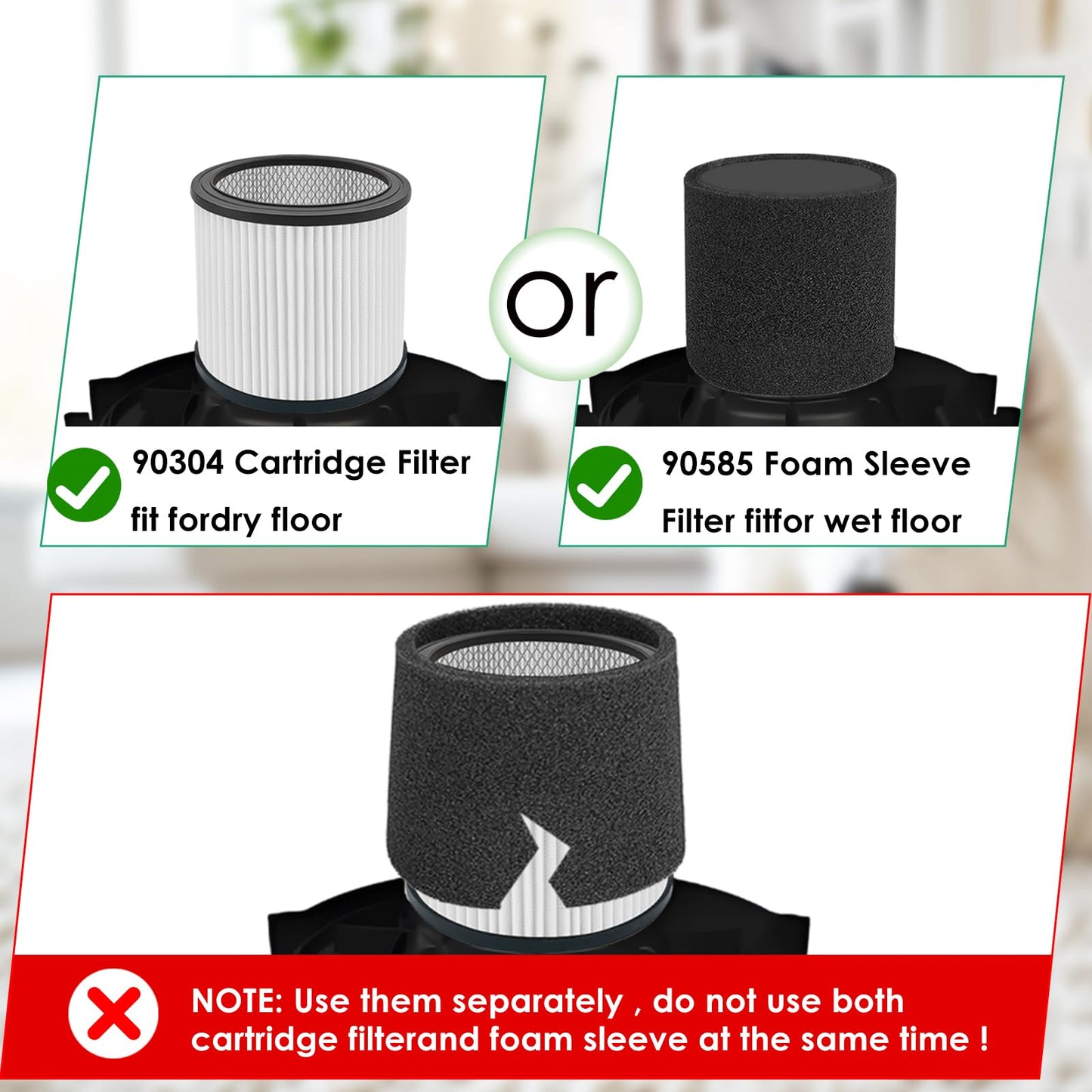 Nerans 2 Pack 90304 Replacement Filter Compatible with Shop Vac 90304 90350 90333 Wet Dry Vac Cartridge Filter with lids and Filter Foam Sleeve, Fits Most 5 Gallon and Above Shop Vac Vacuum Cleaner