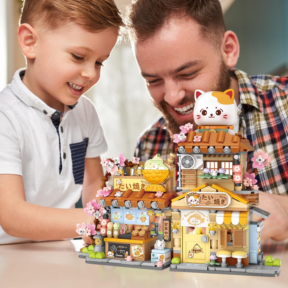 Lucky Cat Building Set,Openable Taiyaki Shop 923PCS Mini Brick Building Toy for Boys Girls Age 8+