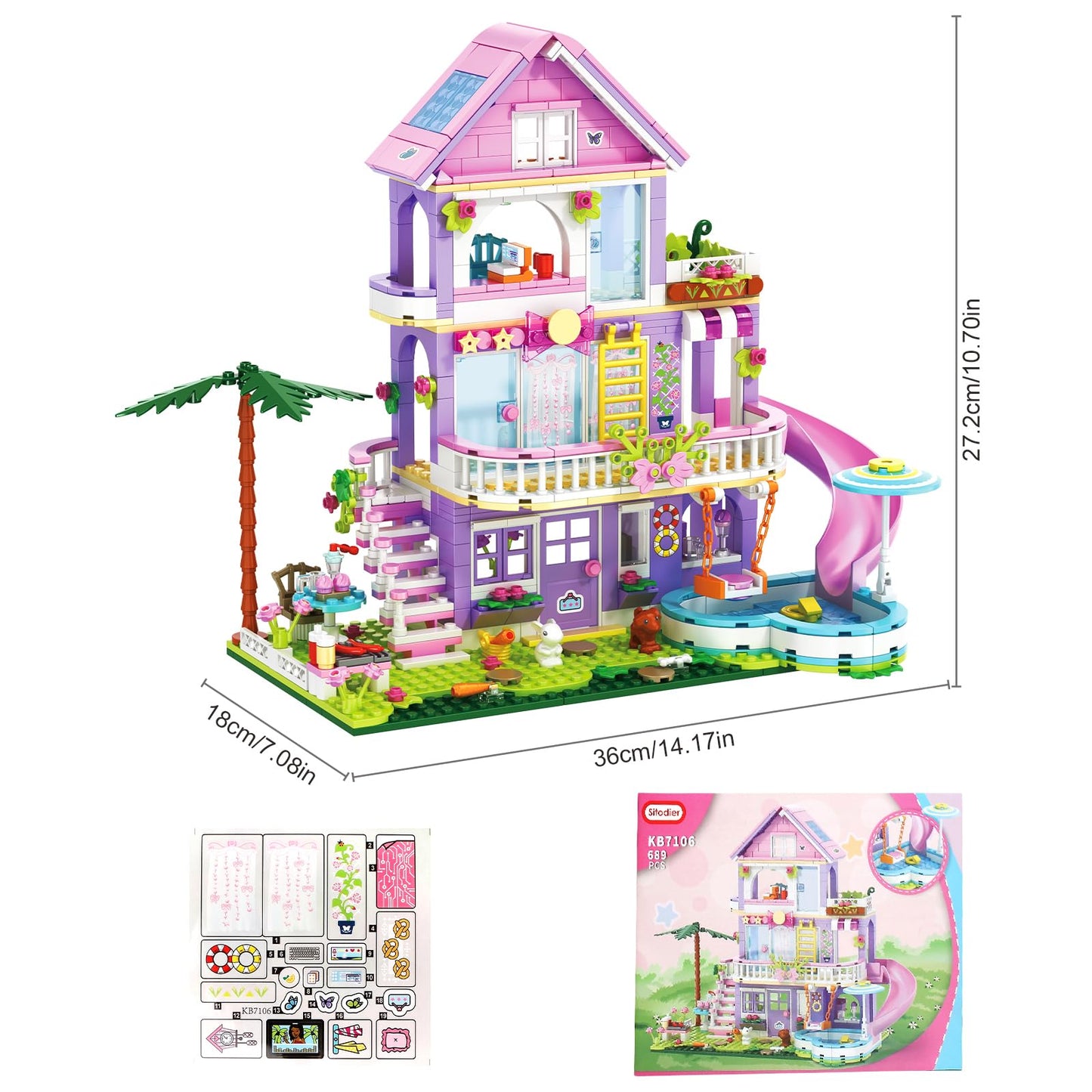 Sitodier Girls Building Blocks Set Toy,689Pcs Garden Villa House Building Set for Girl 6-12 and 8-14,Holidays Cattage Building Toy Nice Xmas Birthday Gift for 6 7 8 9 10 11 12 13 14Years Kids Girls