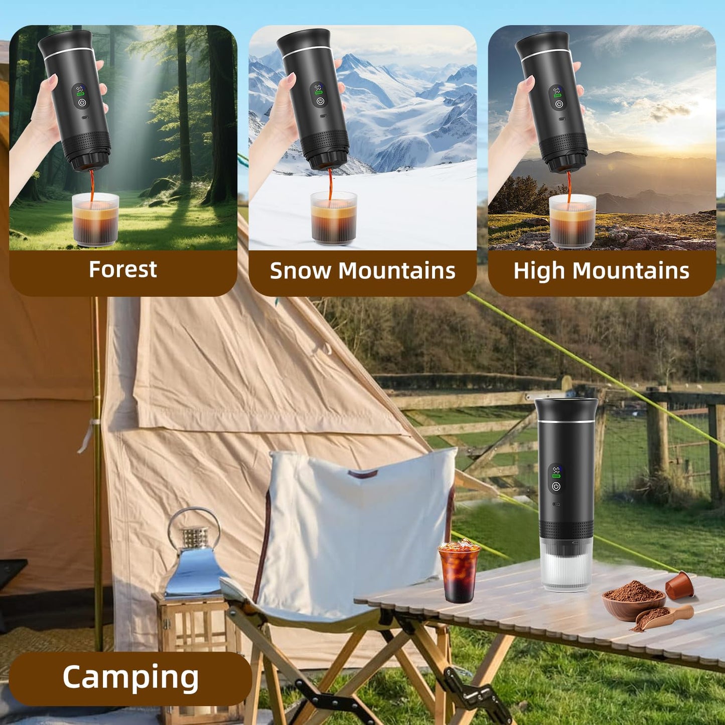 Swiitaey Portable Coffee Maker for Travel & Camping, Portable Espresso Maker with Bag, Rechargeable Cordless Battery Operated Coffee Makers for Ground Coffee, NS Capsule RV, Hiking, Office(Black)