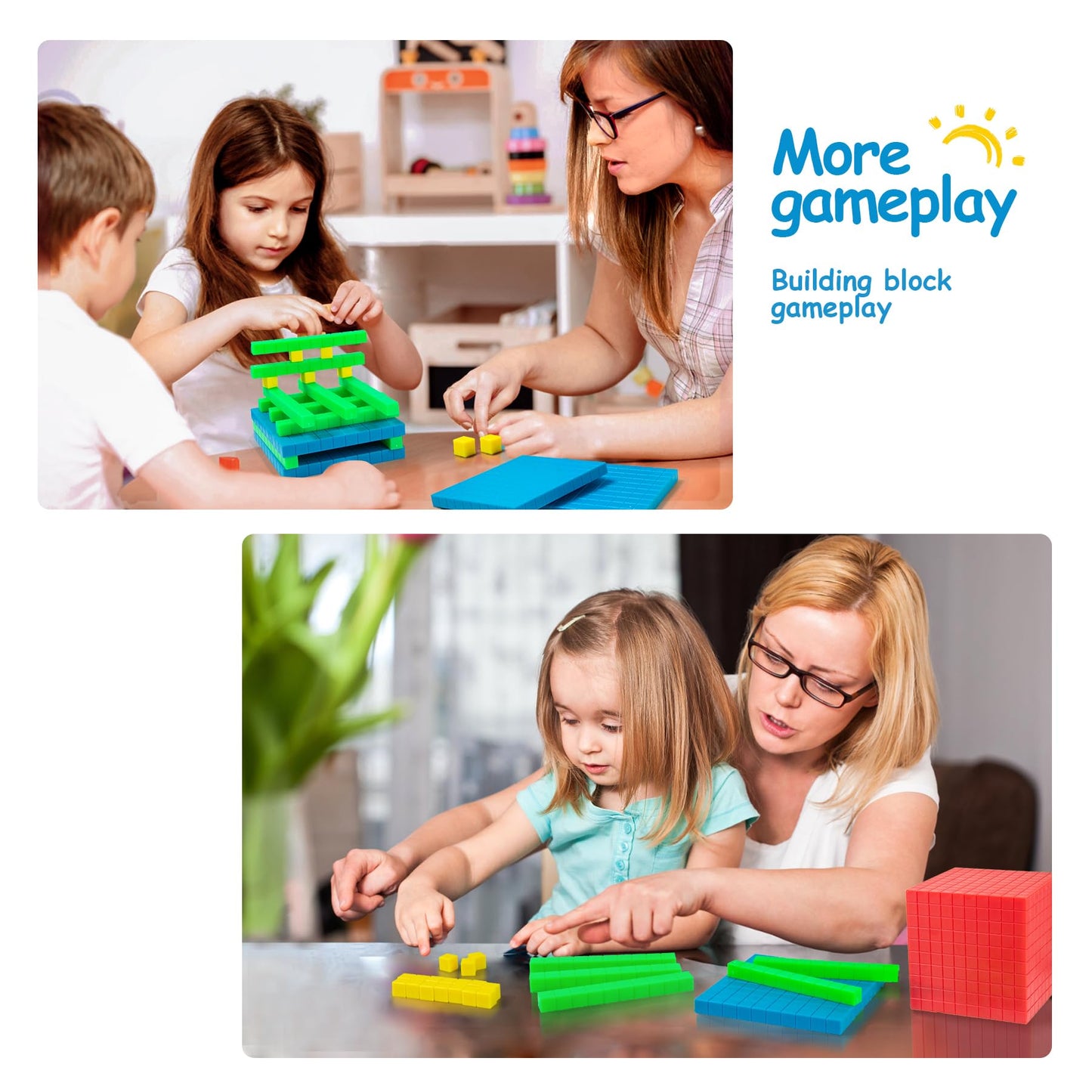 TOMMYHOME Plastic Base Ten Blocks Set,Maths manipulatives for 2nd Grade classrooms.Place Value Blocks,Counting Cubes to Help Kids Learn Maths.