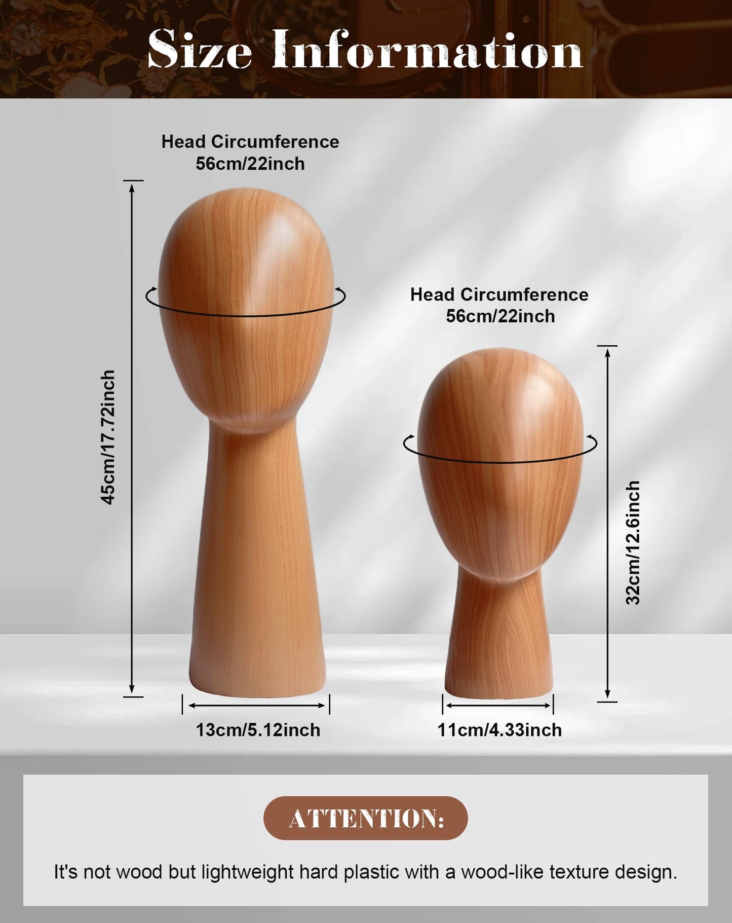 CHADWICK Mannequin Head Block, Hat and Wig Display Stand, Imitation Wooden Wig Head Stand, Abstract Dome Model Head, Manikin Head Hat Holder for Shop, Hair Salon, Home Decor, Durable GFRP Material