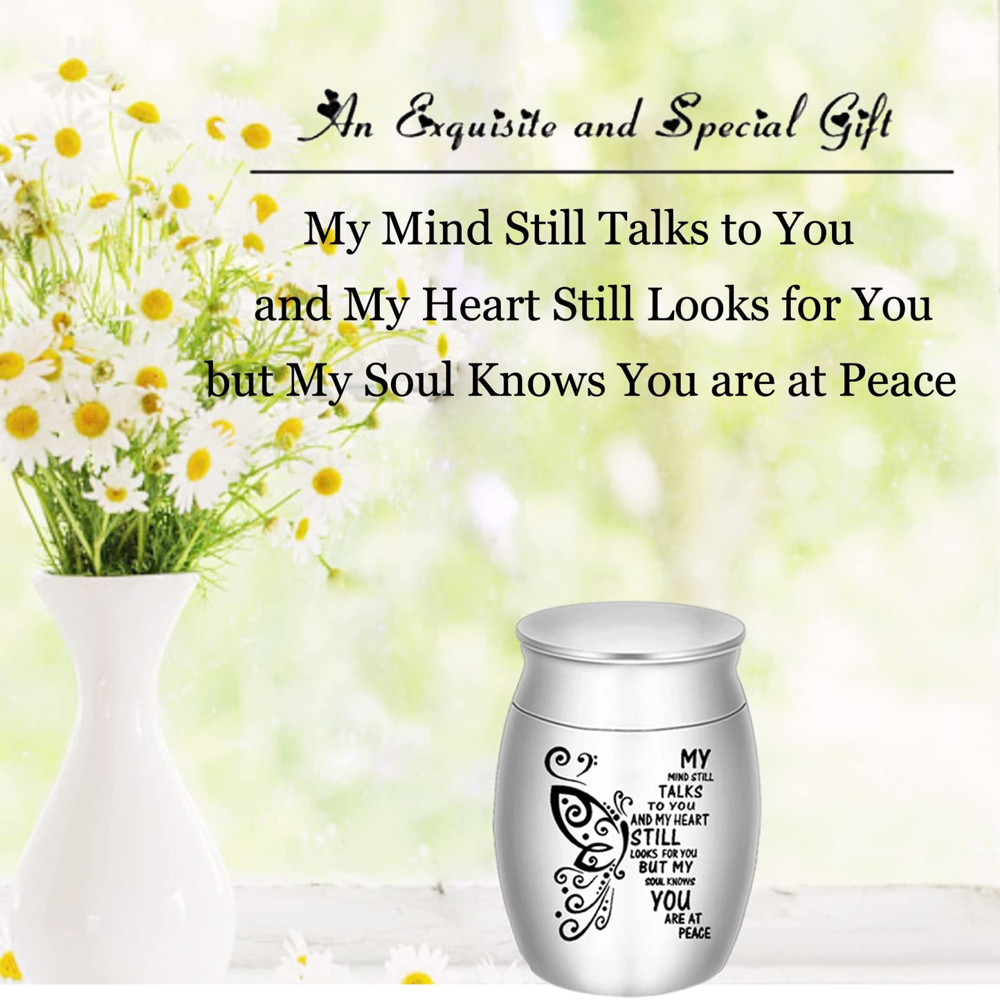 Small Urns for Ashes - Set of 4 1.57 Inch High Aluminium Mini Keepsake Urns for Human/Pet Cremation Ashes - My Mind Still Talks to You