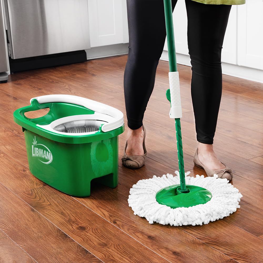 Libman Tornado Spin Mop Refills-Case of 4-Microfiber Head, Easy to Replace, Machine Washable, Green & White, (Pack of 4)