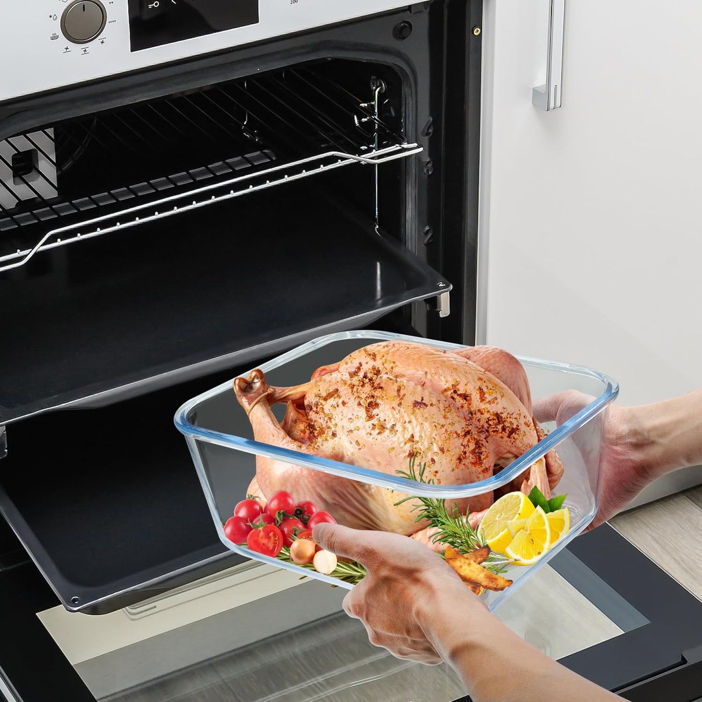 Hontent Large Glass Storage Containers with Lids 201oz Extra Large Big Airtight Glass Food Storage Containers for Rotisserie Chicken Watermelon Leftovers Marinade Turkey, BPA Free, Dishwasher Safe