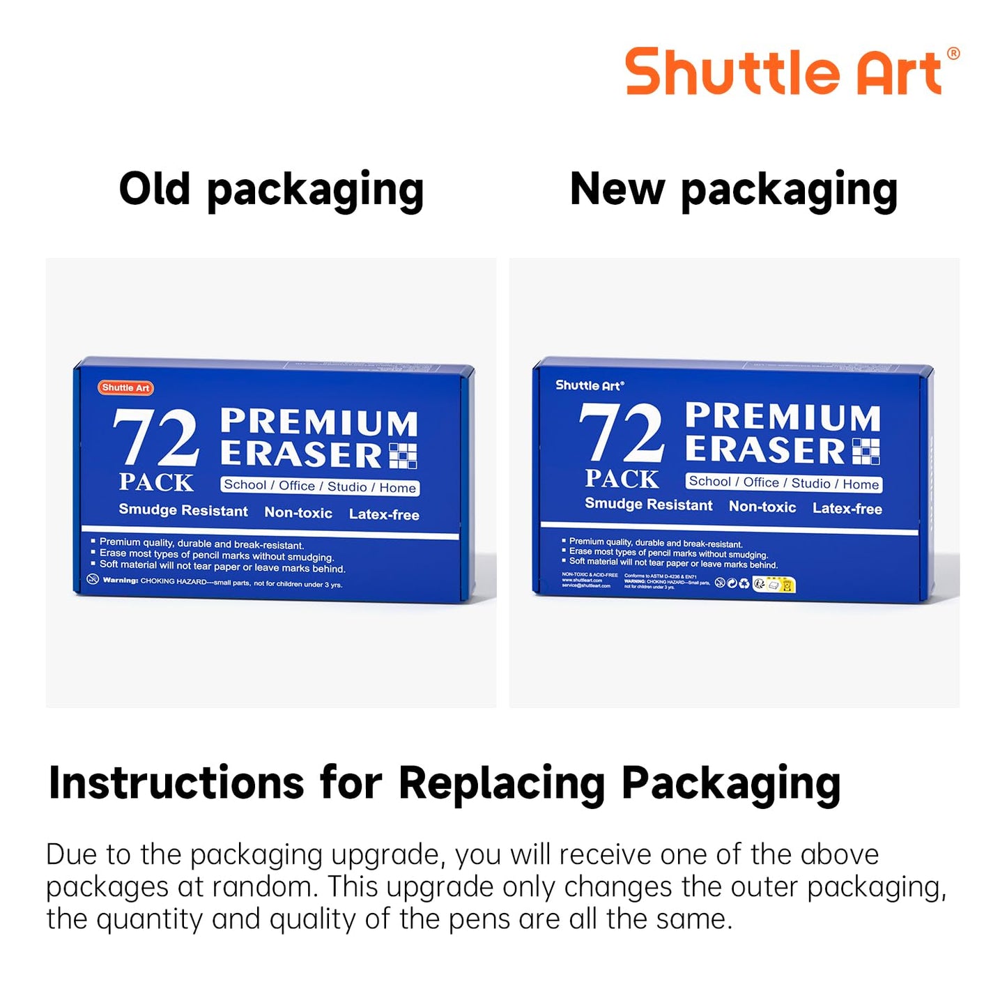 Shuttle Art 72 Pack Premium White Erasers, Bulk Classroom Erasers Set for Kids Teachers as School and Office Supplies