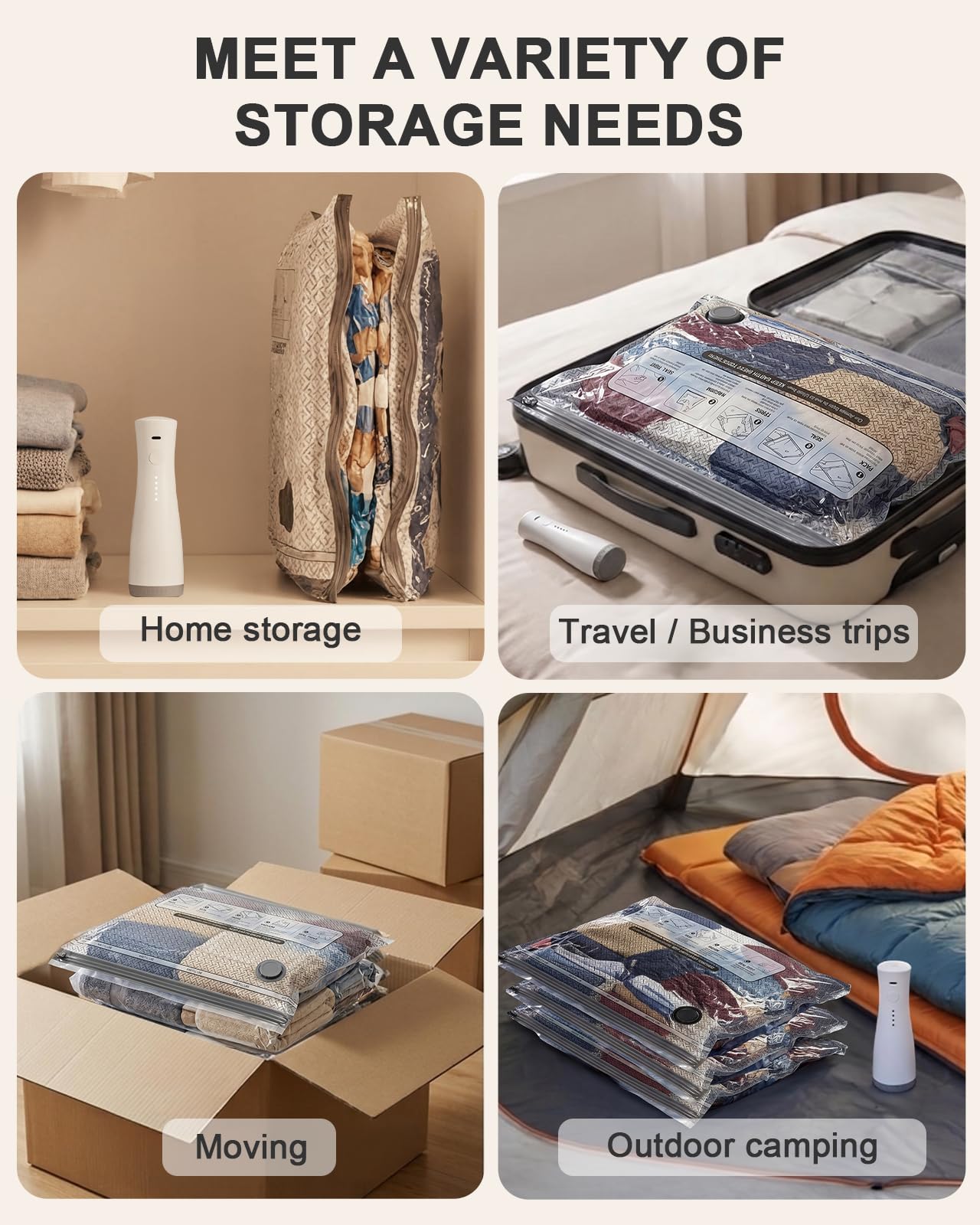 Anpro 15 Pack Vacuum Storage Bags with Electric Pump, 80% Space Saver Compression Bags (5 Jumbo/5 Large/5 Medium) for Clothes, Comforters and Blankets, Vacuum Seal Bags for Travel and Home Storage