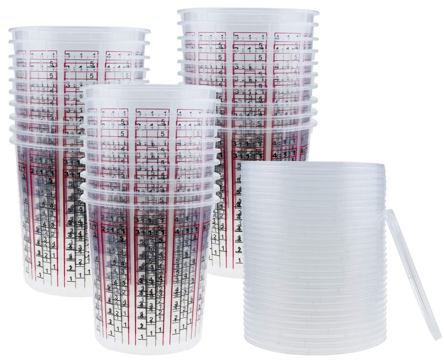 Yesland 30 Pack Paint Mix Cups with Lids, 32 Ounce Plastic Paint and Epoxy Mixing Cups with Calibrated Mixing Ratios on Side of Cup