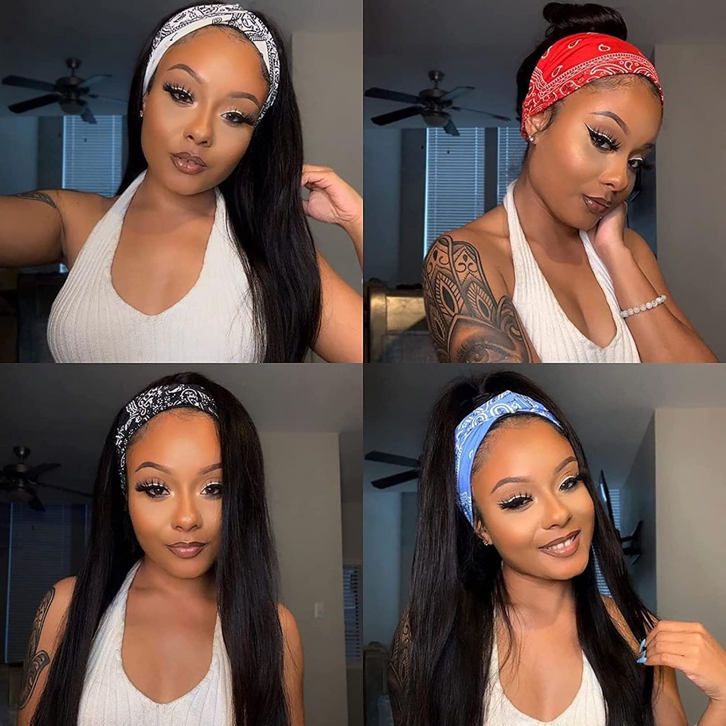 Feibin Headband Wig Human Hair Wigs for Black Women Human Hair Silky Straight 22 Inch Glueless Human Hair Wig Brazilian Virgin Hair Wear and Go Wig Machine Made None Lace Front Wig Natural Color 150% Density
