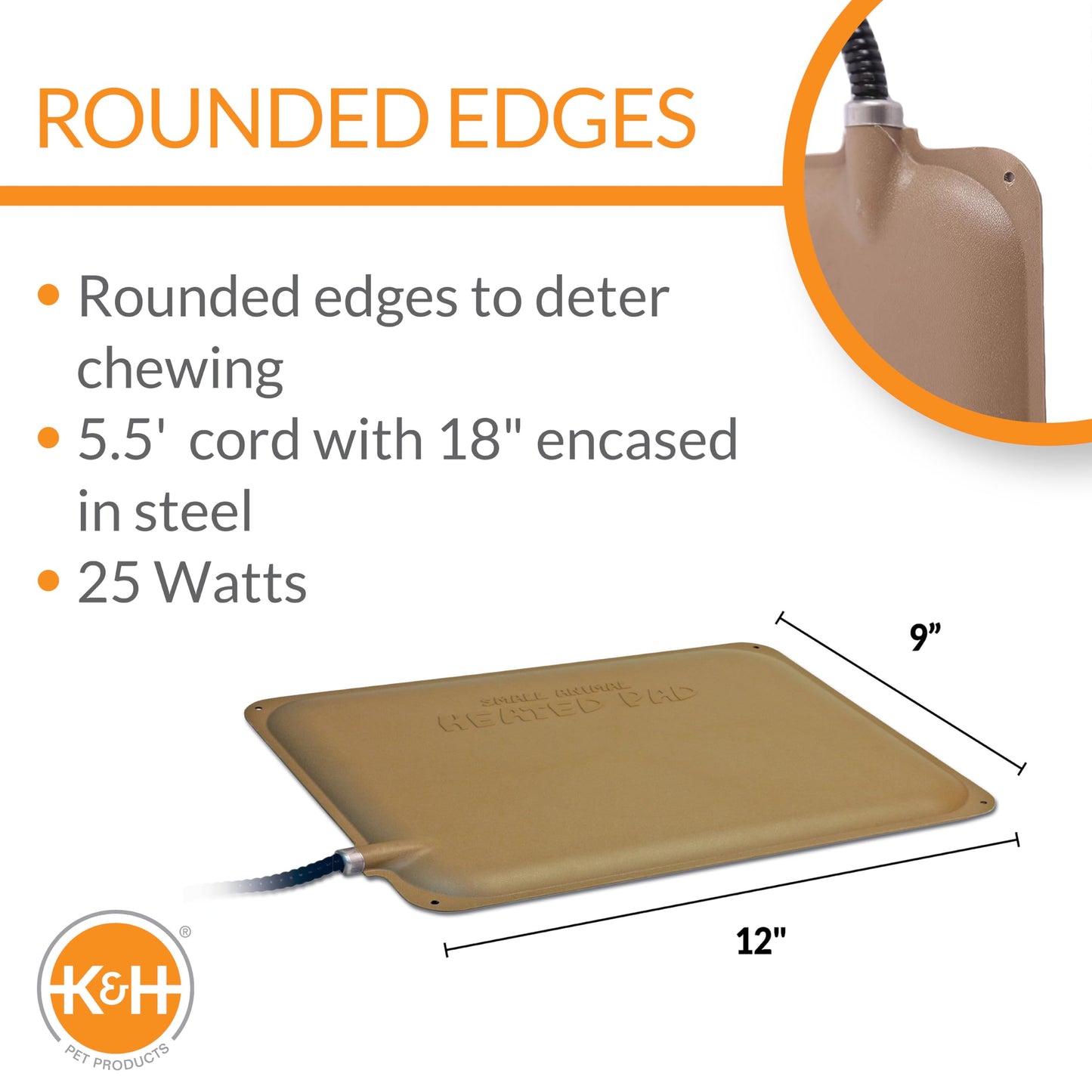 K&H Pet Products Thermo-Peep Heated Pad Tan 9"" x 12"" 25W
