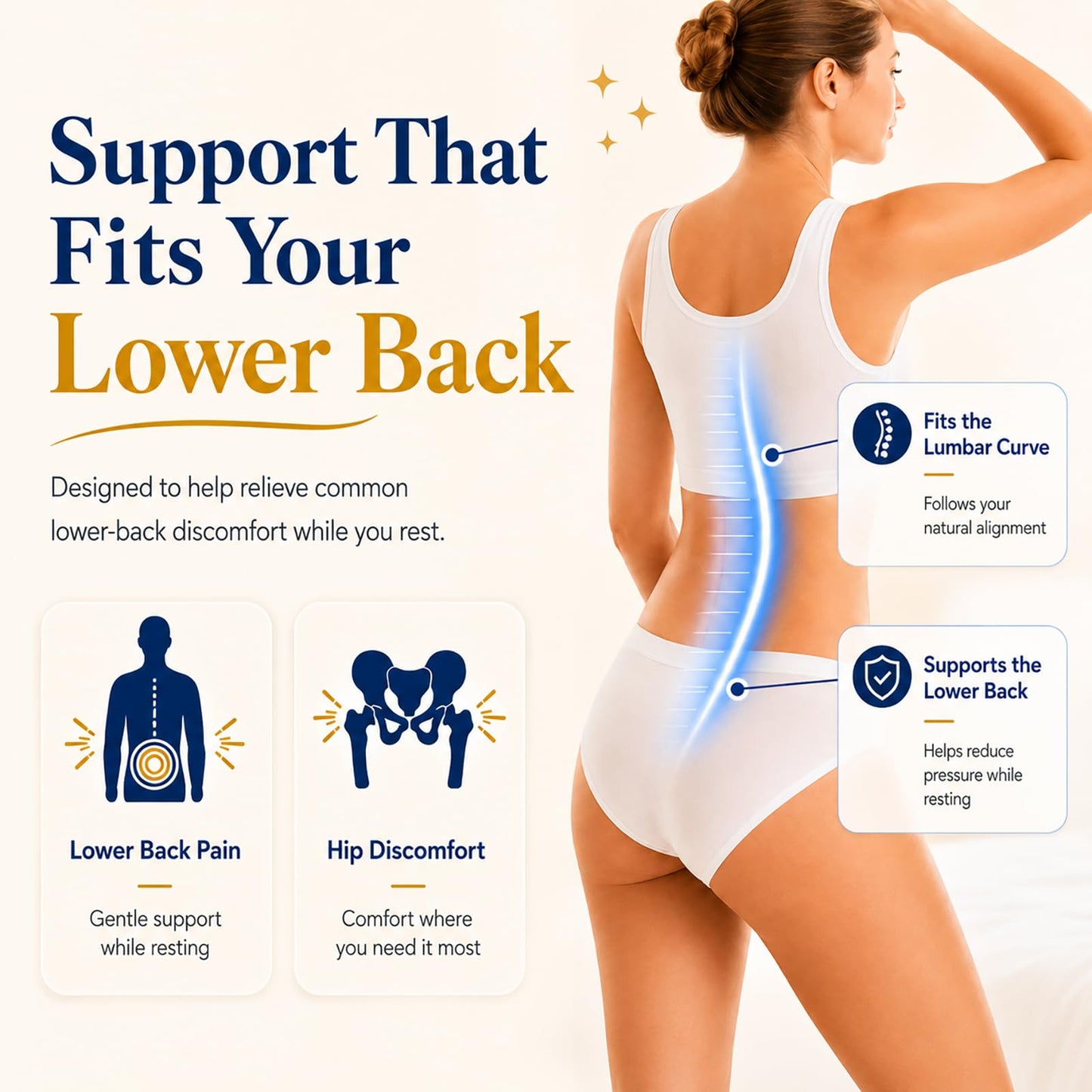 Lumbar Support Pillow for Bed – Memory Foam Lower Back Pain Relief Pillow for Sleeping, Ergonomic Lumbar Pillow for Side & Back Sleepers, Sciatica & Hip Pain Relief, Washable Cooling Cover Chair Pads