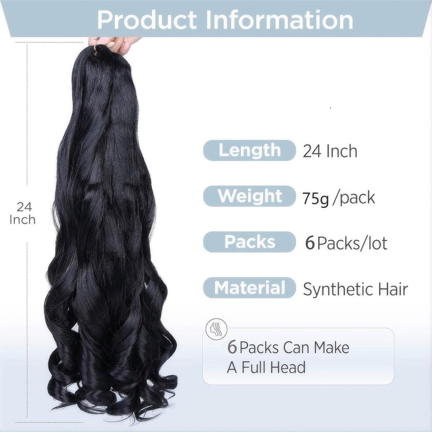 24 Inch French Curl Braiding Hair Pre Stretched 6 Packs Loose Wave Bouncy Braiding Hair Spiral Curly Braids Hair Extensions (P27/30)