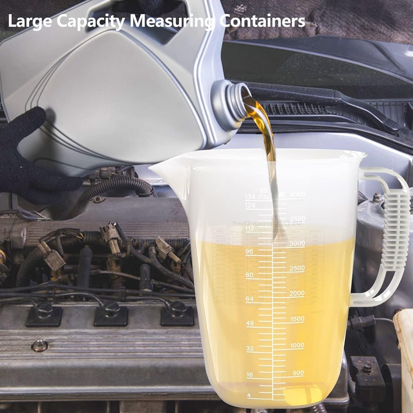 WhiteRhino 4L Measuring Jug, Extra Large Measuring Cup, Measuring Cup, Food Grade Material, Ideal for Painting, Chemicals, Motor-Glass Measuring Plastic