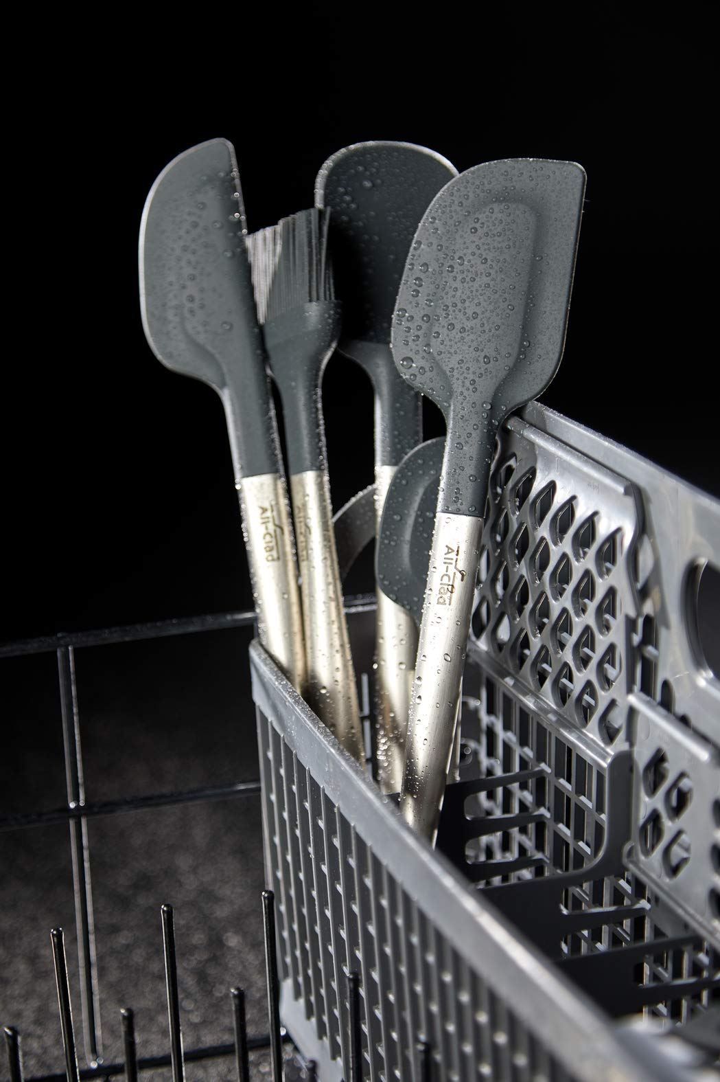 All-Clad Specialty Silicone Kitchen Gadgets 3 Piece Set, Spatulas Kitchen Tools, Kitchen Hacks Silver, Stainless Steel and Black