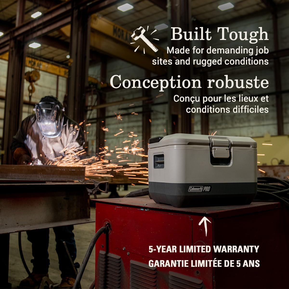 Coleman Pro Heavy-Duty Insulated 9-Quart Hard Cooler Lunchbox, 8.5L Durable Portable Cooler for Rugged Outdoor & Jobsite Use, Anchor Points for Secure Transportation