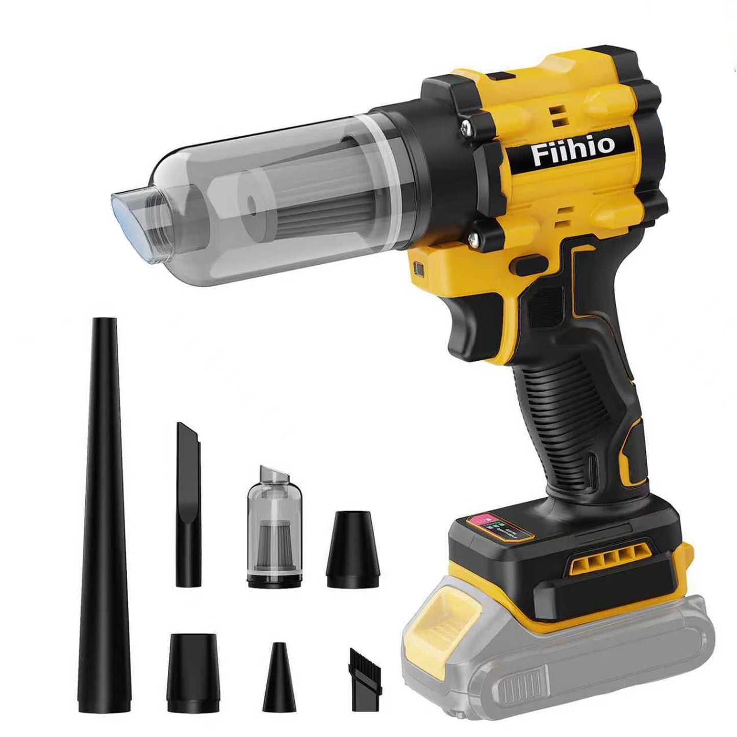 Fiihio Cordless Leaf Blower Compatible with Dewalt 18V/20V Battery, 100,000RPM Powerful Handheld Air Blower Duster with LED Light, 2 in 1 Vacuum Duster & Blower for Cars, Home (No Battery)