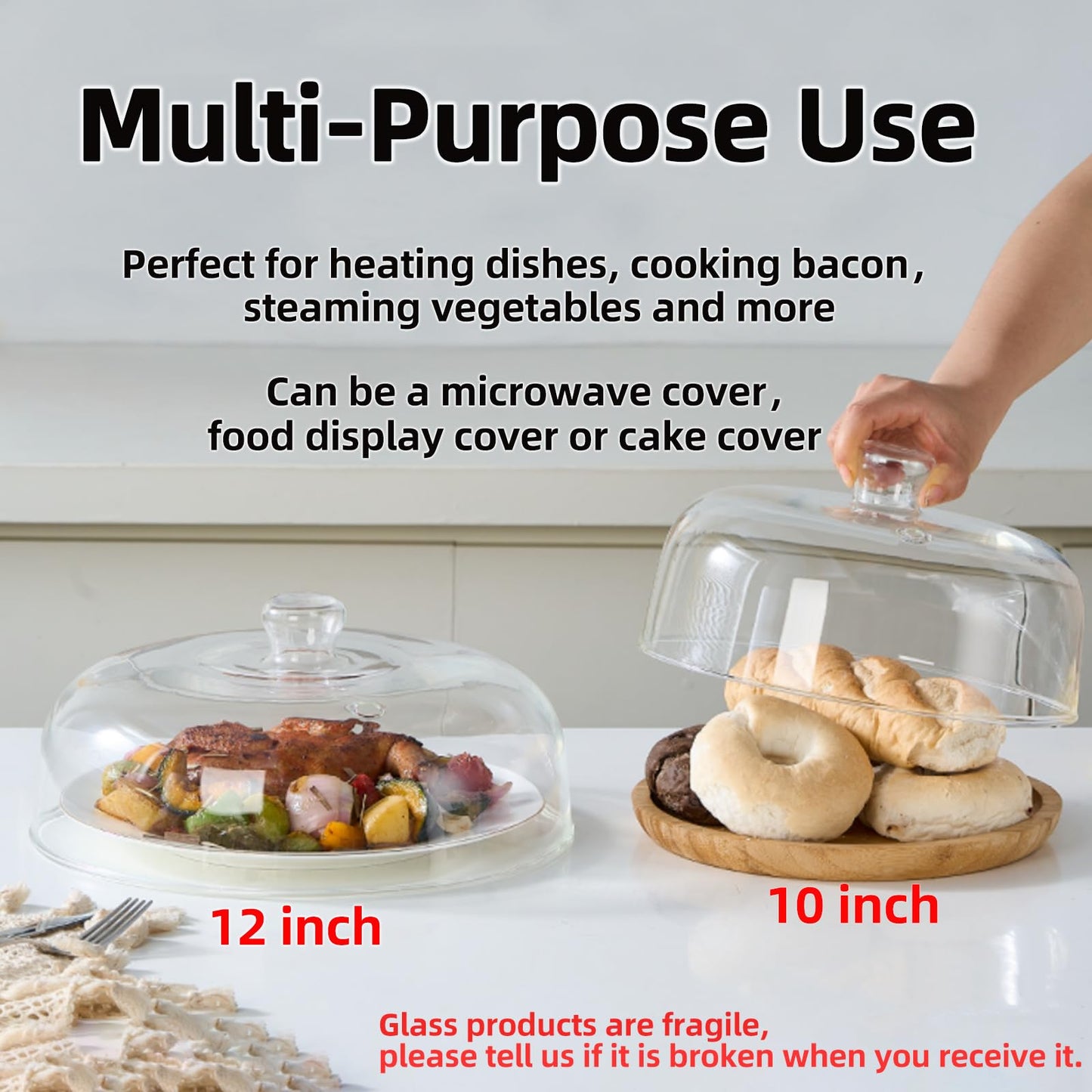 12 inch Large Glass Microwave Splatter Cover for Food,5 inch Tall BPA-Free Non Toxic Non Plastic Microwave Lid Guard