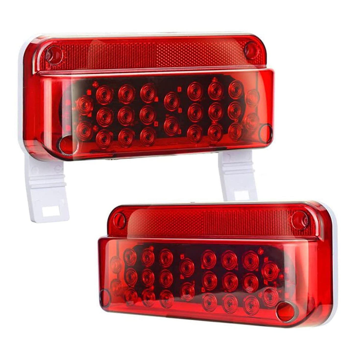 LIMICAR 53 LED Red RV Camper Trailer Stop Turn Brake Tail Lights White License Plate Light with Reflex Surface Mount White Base Red Cover Reflex Lens Rectangular (Left & Right)