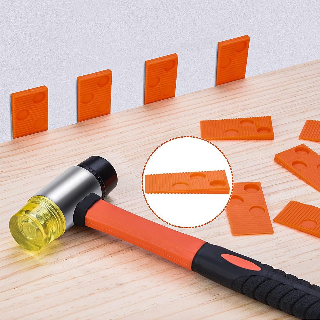 Laminate Flooring Installation Tool Kit, Jouhin 33 Pieces Flooring Tools with 10 Special Triangle Spacers, 20 Wedge Spacers, Fiberglass Handle Mallet, Tapping Block, and Heavy Duty Pull Bar
