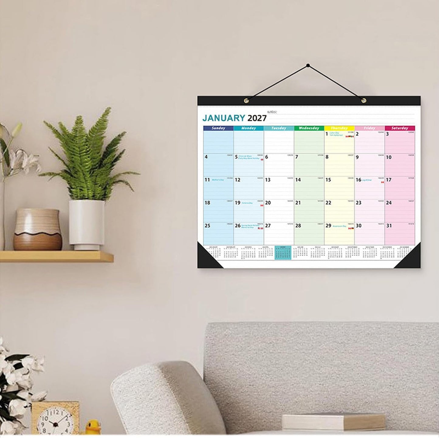 Large Wall Calendar 2026.7-2027.12: Desk Calendar 21.96 x 16.96 Inches,Large Desk Calendar Runs From July 2026 - December 2027 for Home Office Planning and Organizing Family Planner with Notes, Pocket (EU)